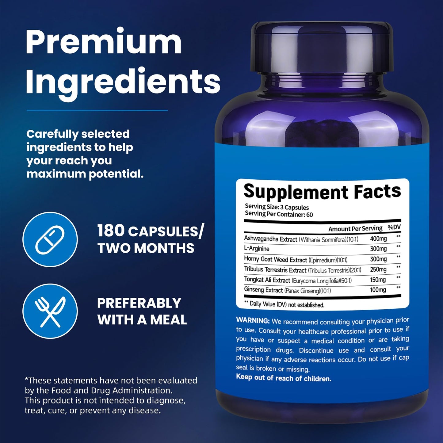 AnFamer Testosterone Booster for Men with Ashwagandha, L-Arginine, Tongkat Ali, Tribulus, Natural Testosterone Supplement for Men Workout, Strength Booster, Performance and Building Muscle, 180 Capsules
