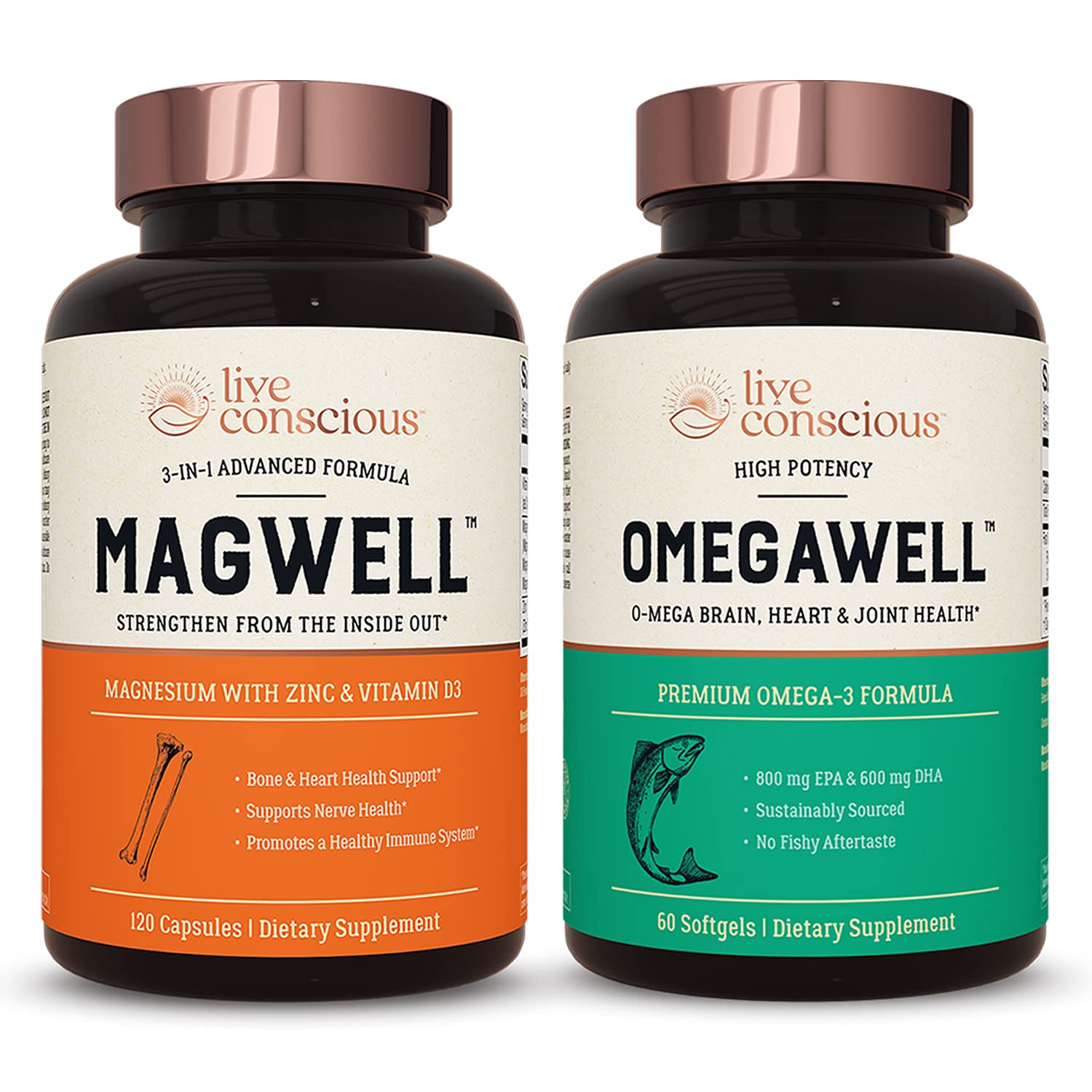 Live Conscious OmegaWell Fish Oil & MagWell Magnesium Zinc & Vitamin D3 Softgel 1