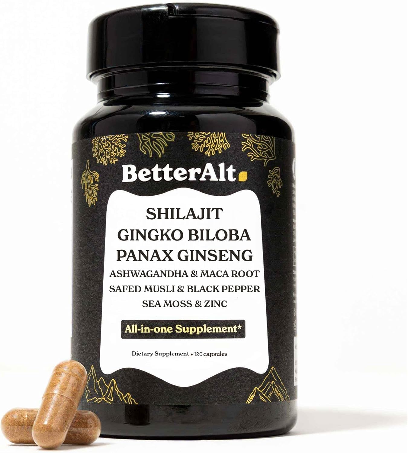 Better Alt 8800mg Shilajit, Maca Root, Ginkgo Biloba, Sea Moss, Ashwagandha, Panax Ginseng, Safed Musli & Zinc 120 Capsules