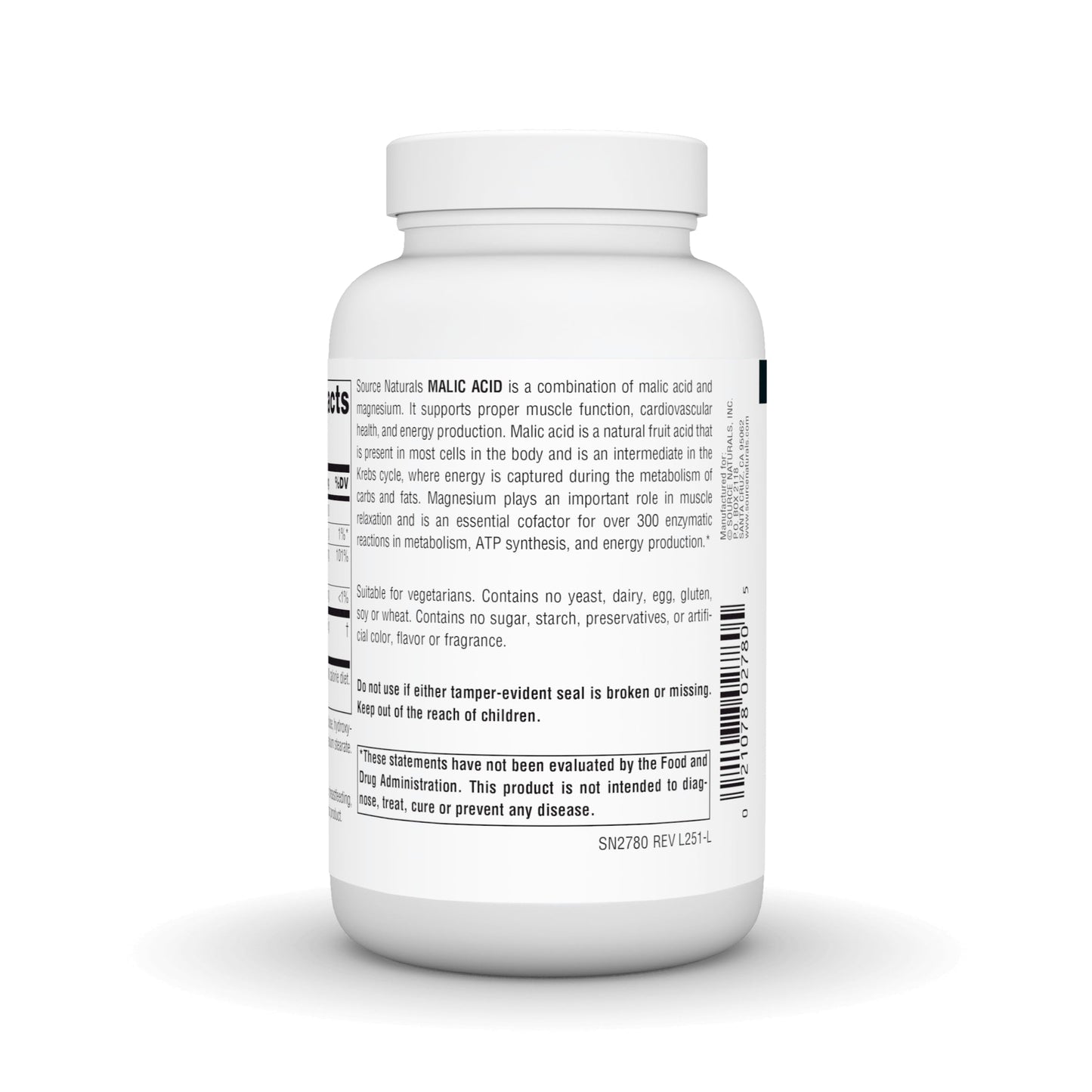 Source Naturals Malic Acid 2,500 mg Tablet, 120 Tablets
