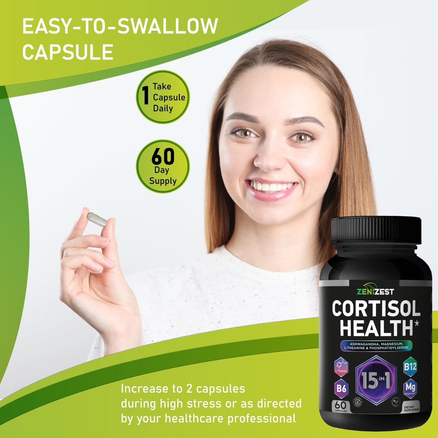 ZeniZest Cortisol Detox Supplement Capsules 60 Count