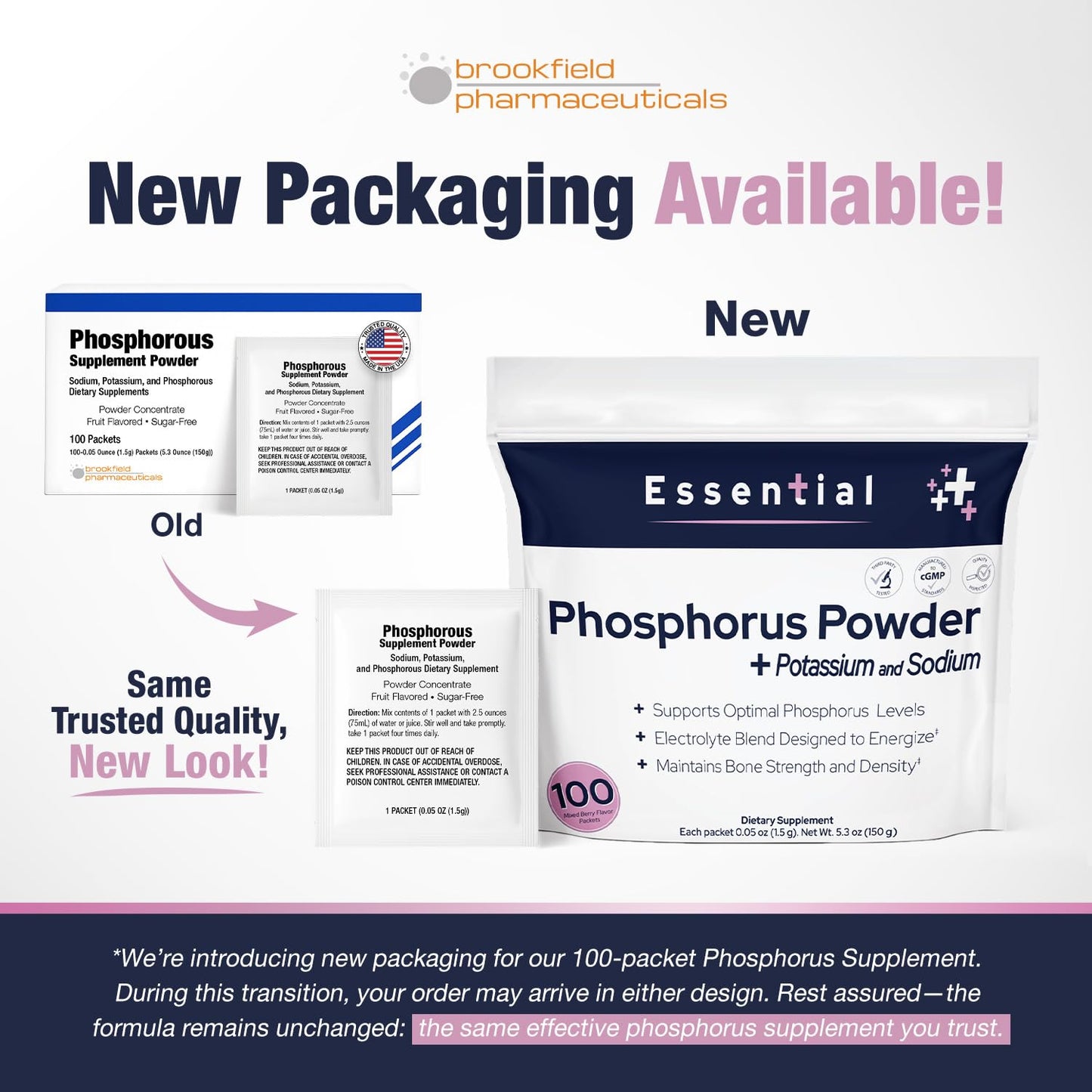Brookfield Pharmaceuticals Phosphorus Supplements Powder Concentrate, 100 Count