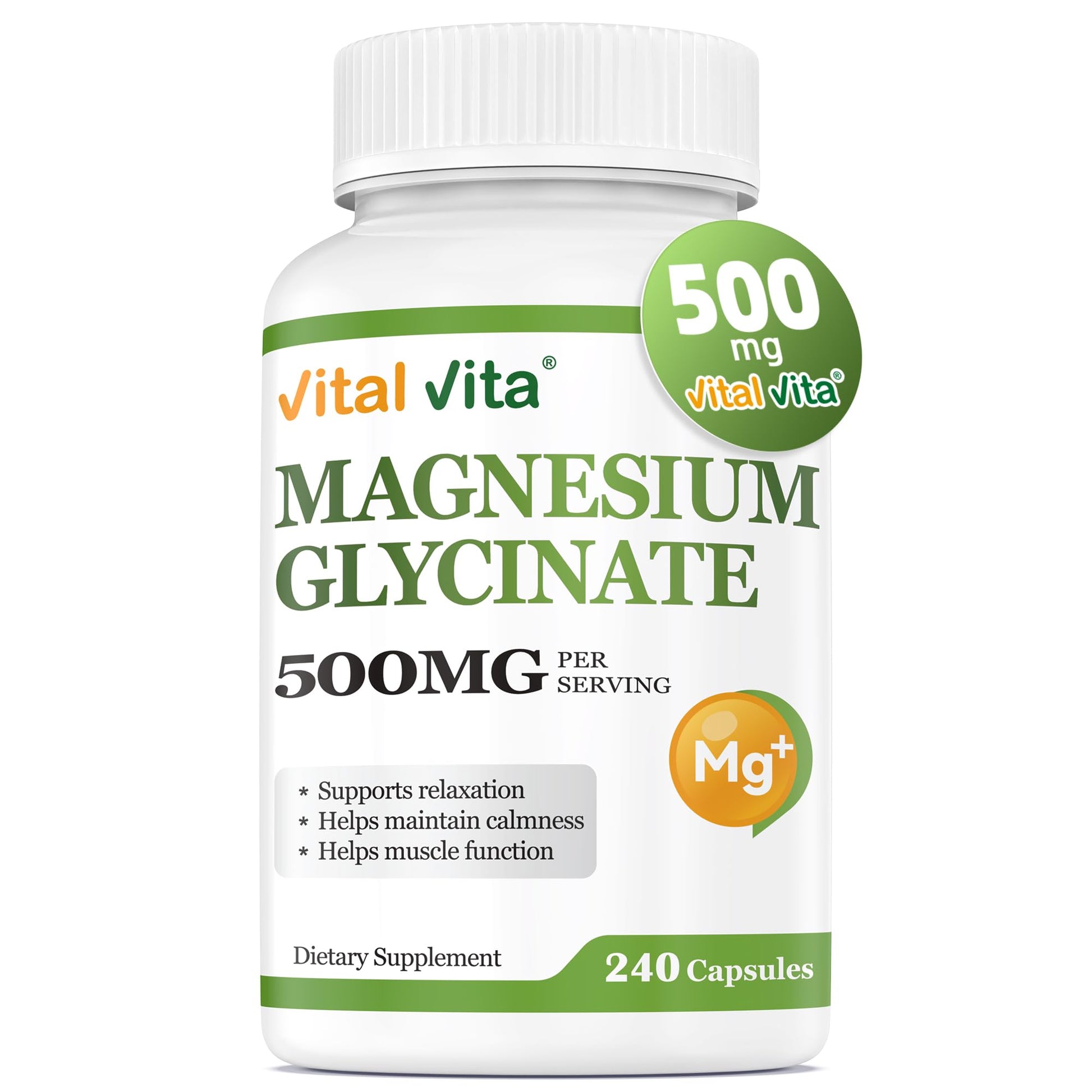 Vital Vita Magnesium Glycinate 500mg Capsules, 240 Capsules