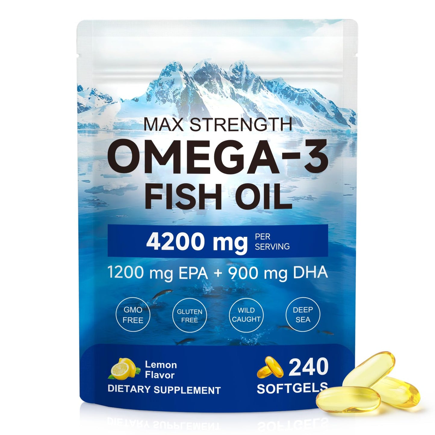 JYVGNLXS Triple Strength Omega 3 Fish Oil Softgels 240 Softgels