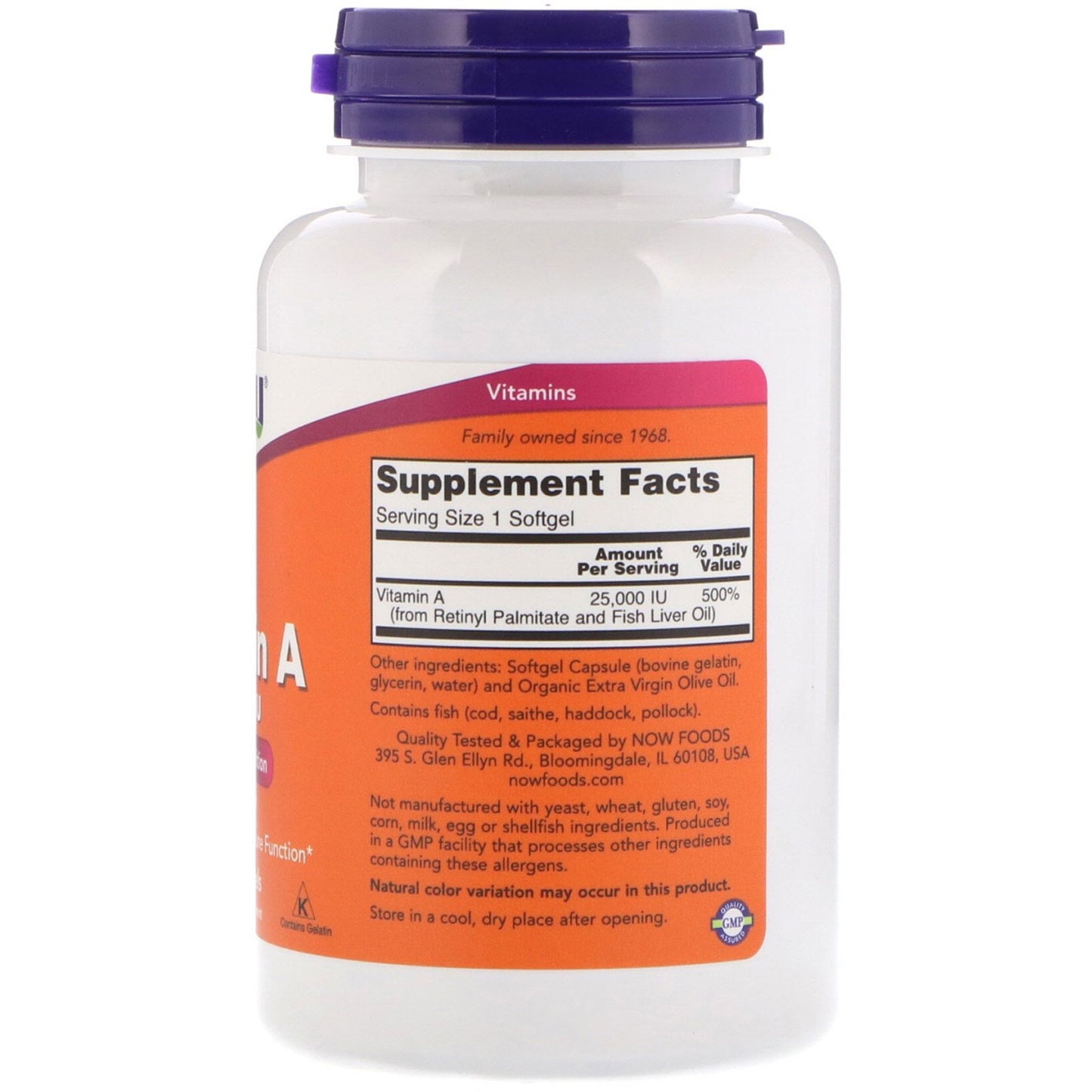 NOW Foods Vitamin A Softgels 25000 IU from Fish Liver Oil, 500 Softgels