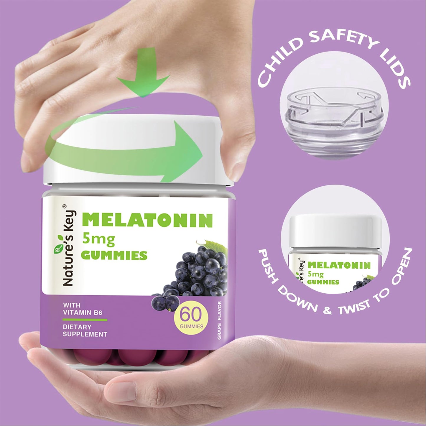 Nature's Key Melatonin Gummies 5mg with Vitamin B6, Sleep Support, 60 Count