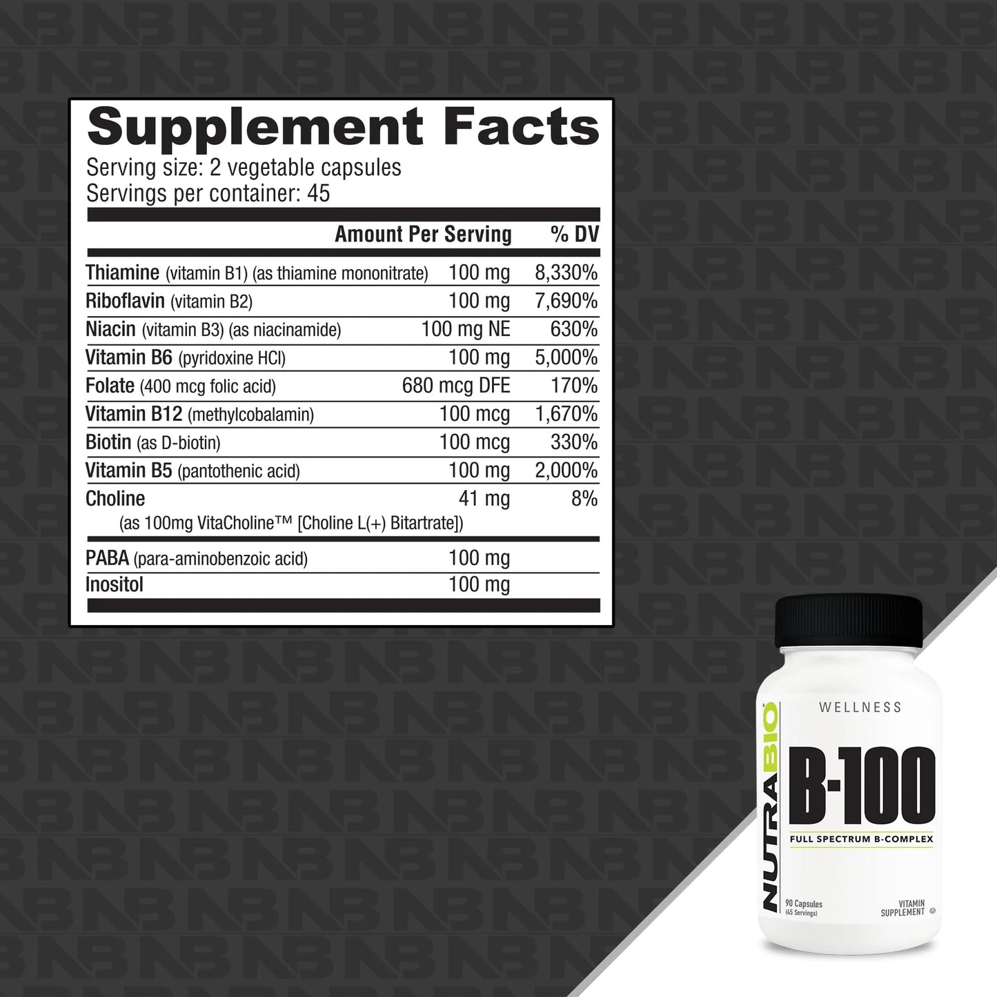 NutraBio B-100 B Vitamin Complex 90 Capsules