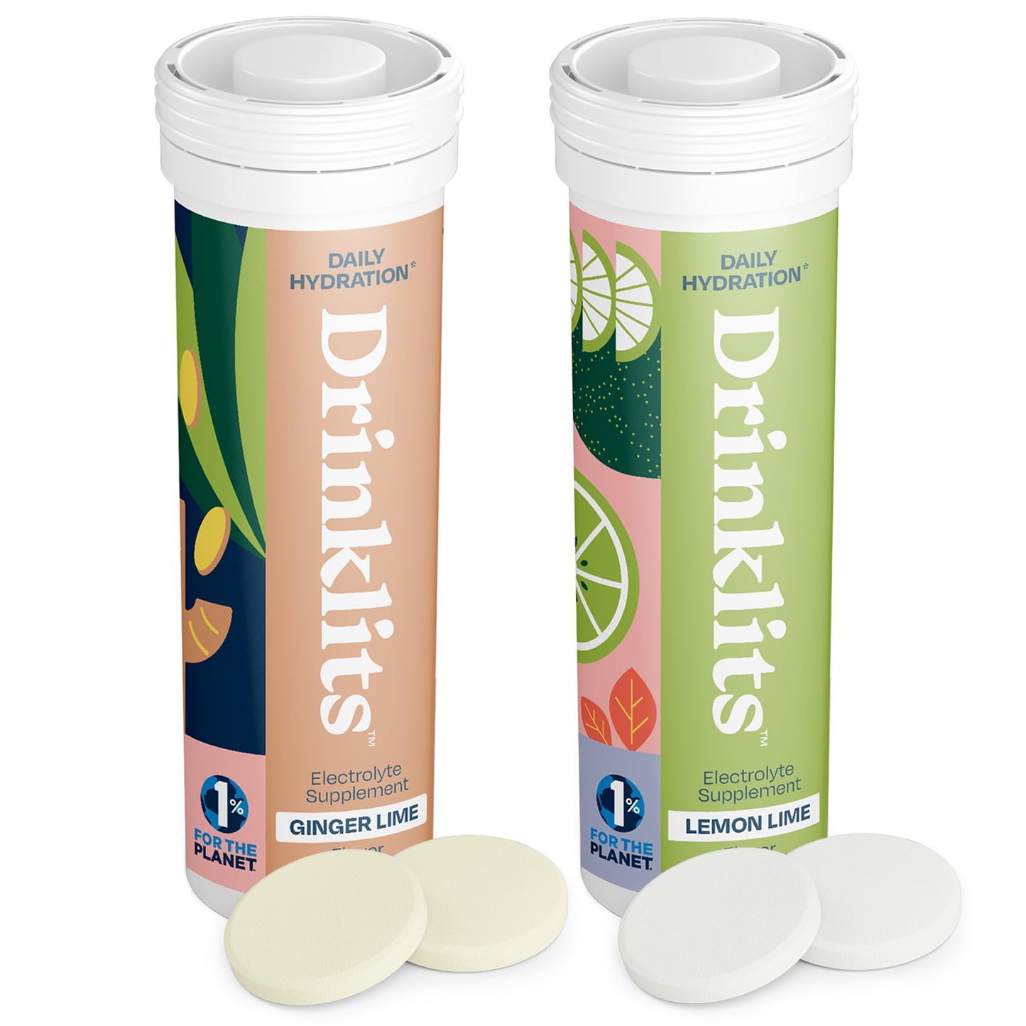 Drinklits Hydration Tablets Electrolytes & Vitamins Ginger-Lime and Lemon-Lime, 20 Tablets