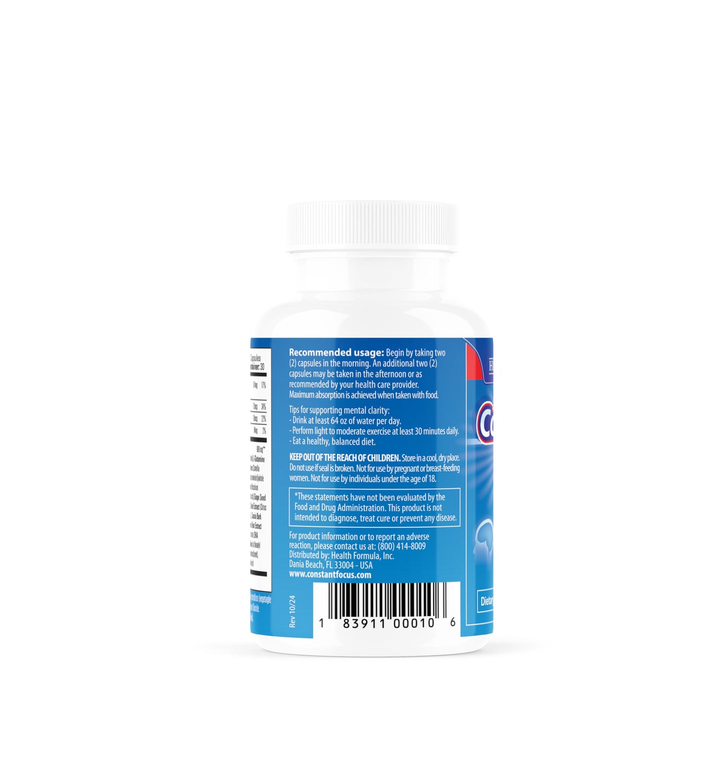 Constant Focus Brain Booster - Natural Herbal Brain Health Supplement for All Day Focus, Memory, Concentration, Alertness & Mental Clarity, 60 Capsules