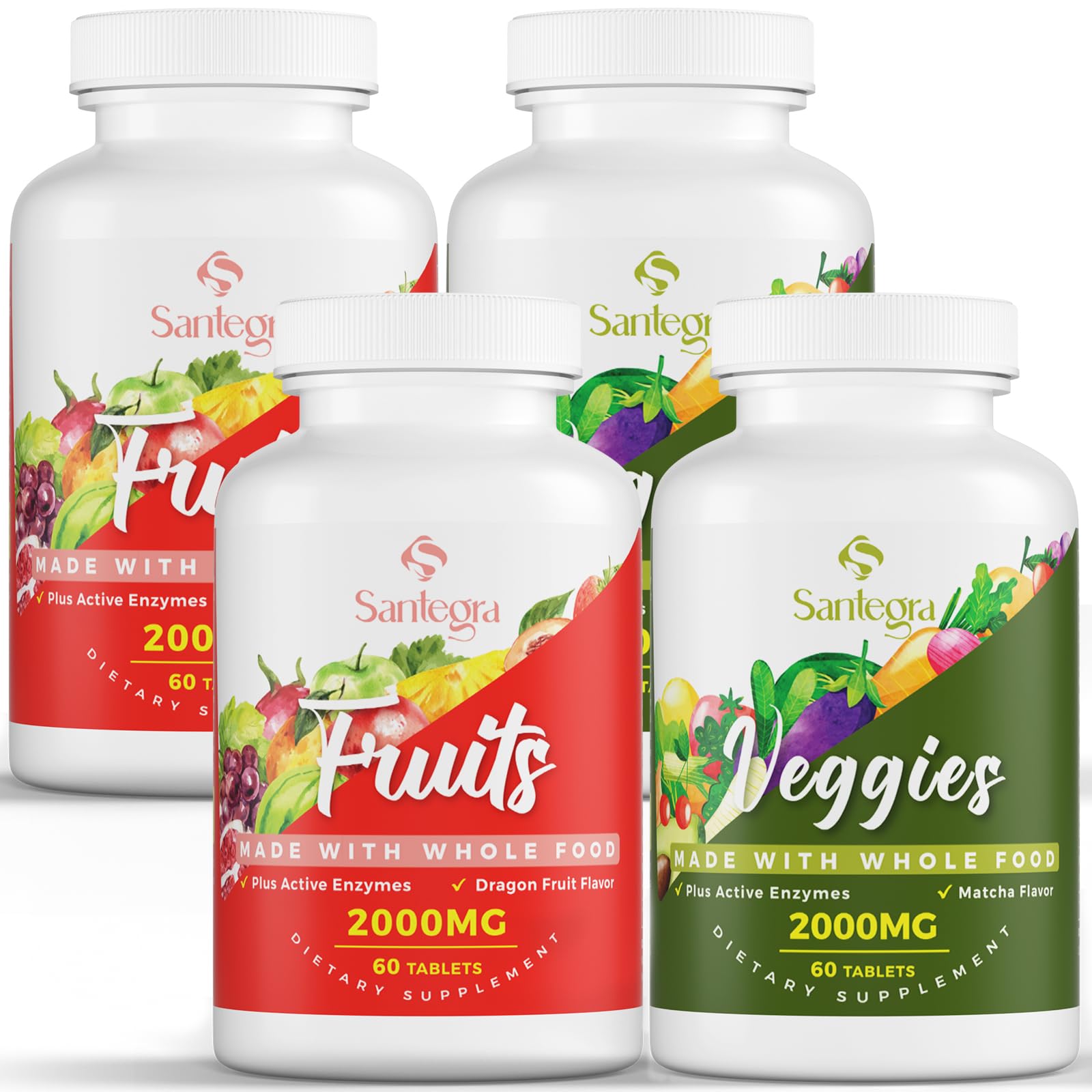 Santegra 2000 MG Fruit and Veggies Supplement Tablets, 240 Tablets