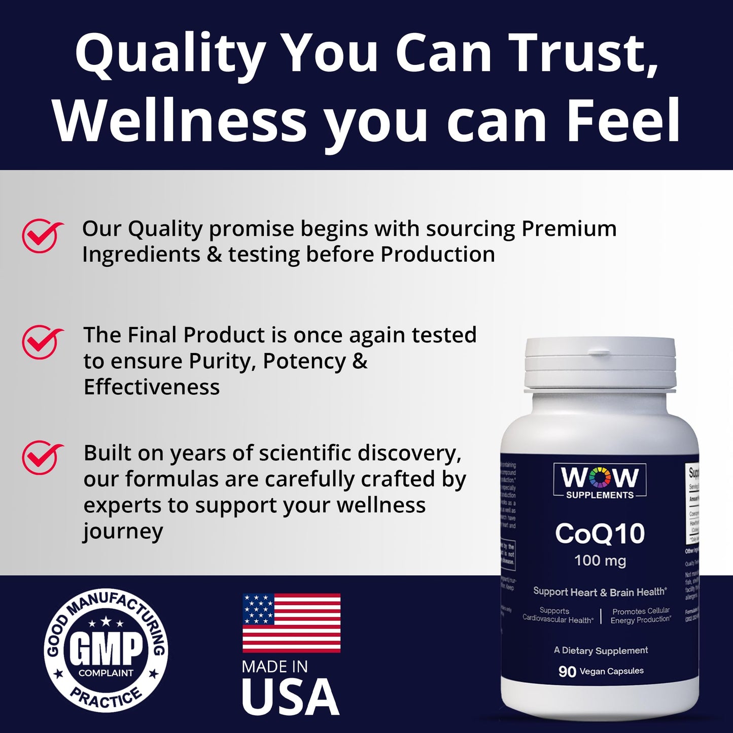 WOW Supplements CoQ10 100 mg with Hawthorn Berry - High Absorption CoQ10 for Energy Production, Heart & Cellular Health, Non-GMO, Gluten-Free, 90 Capsules