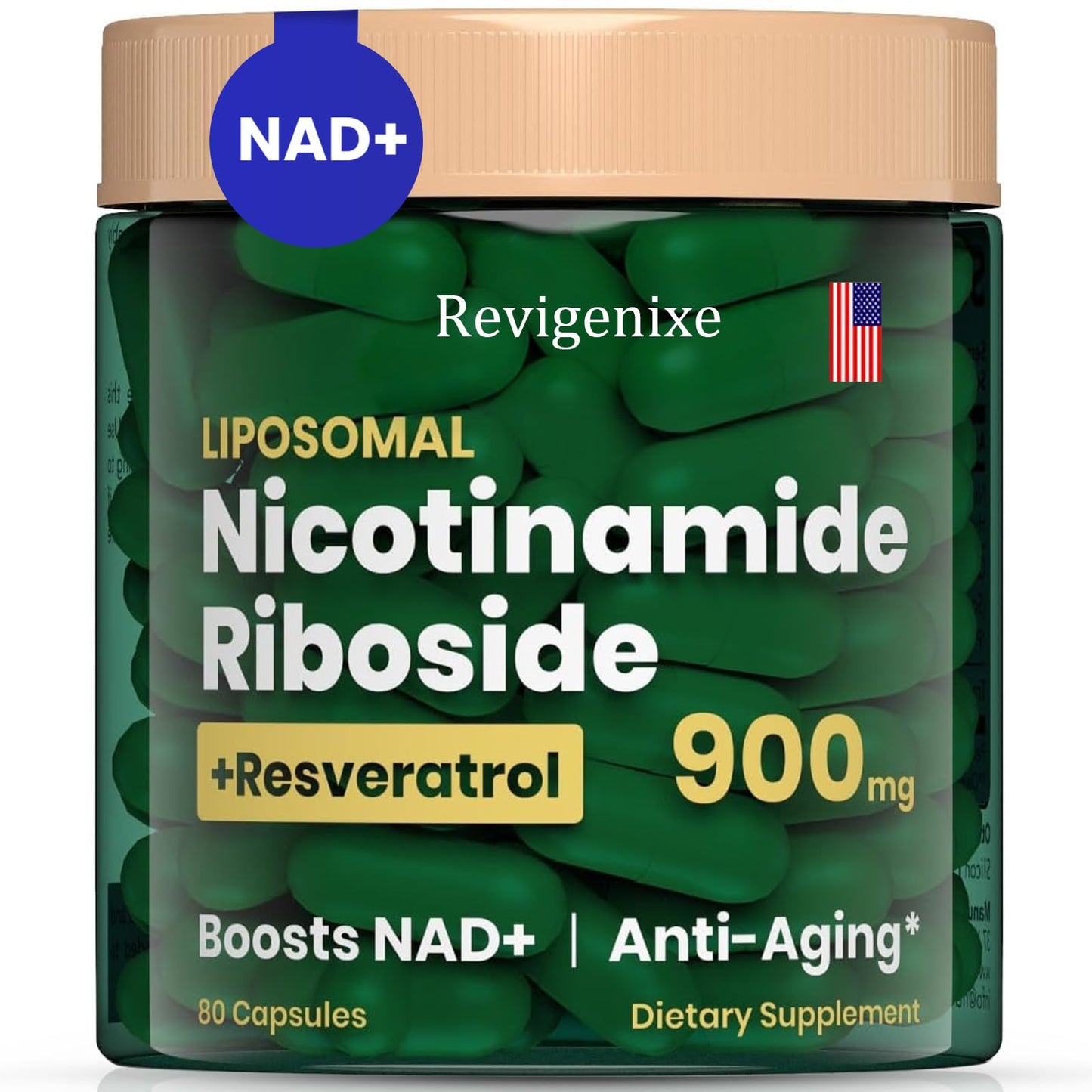 Revigenixe NAD+ Supplement - Liposomal Nicotinamide Riboside & Resveratrol 900mg, NAD Resveratrol Supplement, 80 Caps