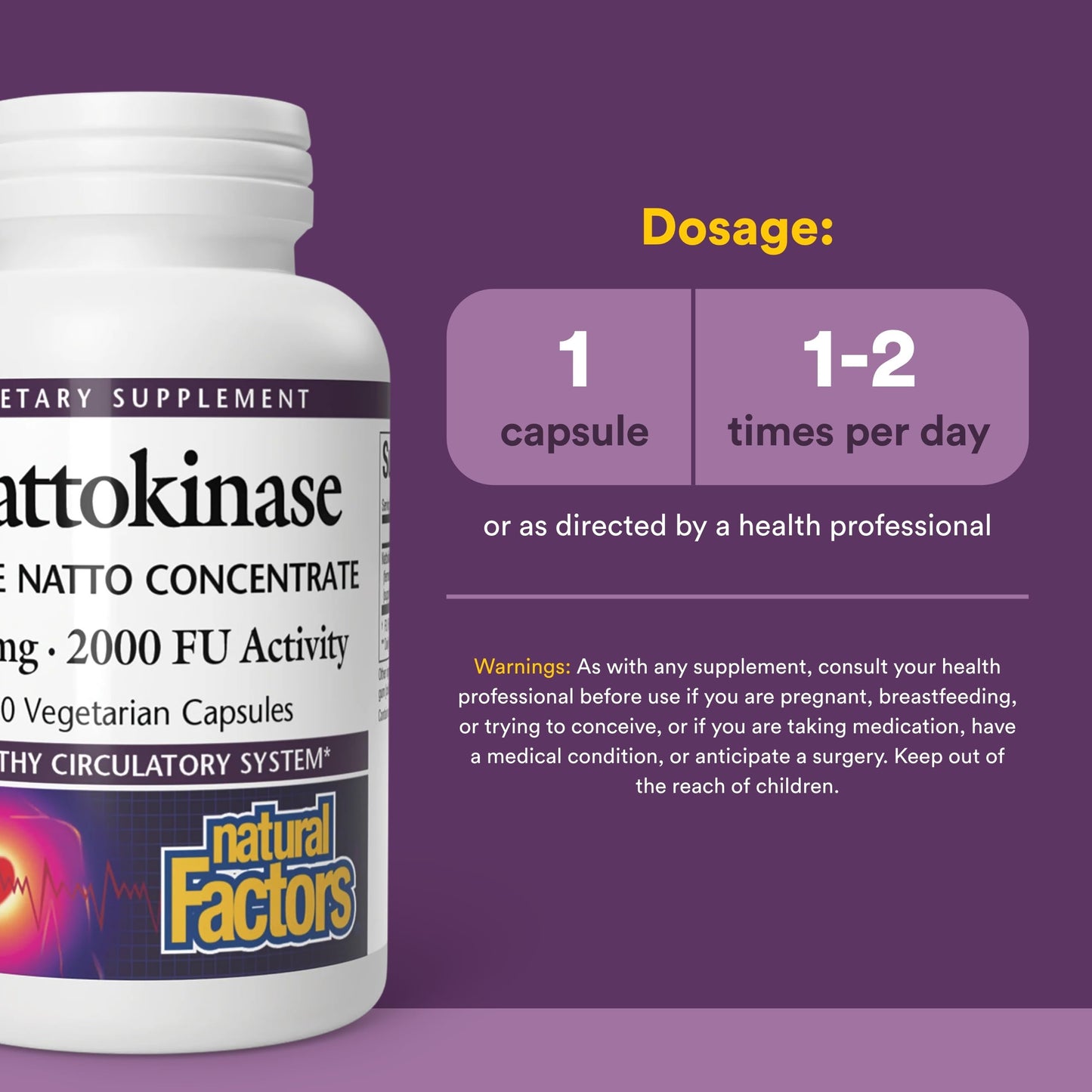 Natural Factors Nattokinase 100mg Capsule, 60 Capsules