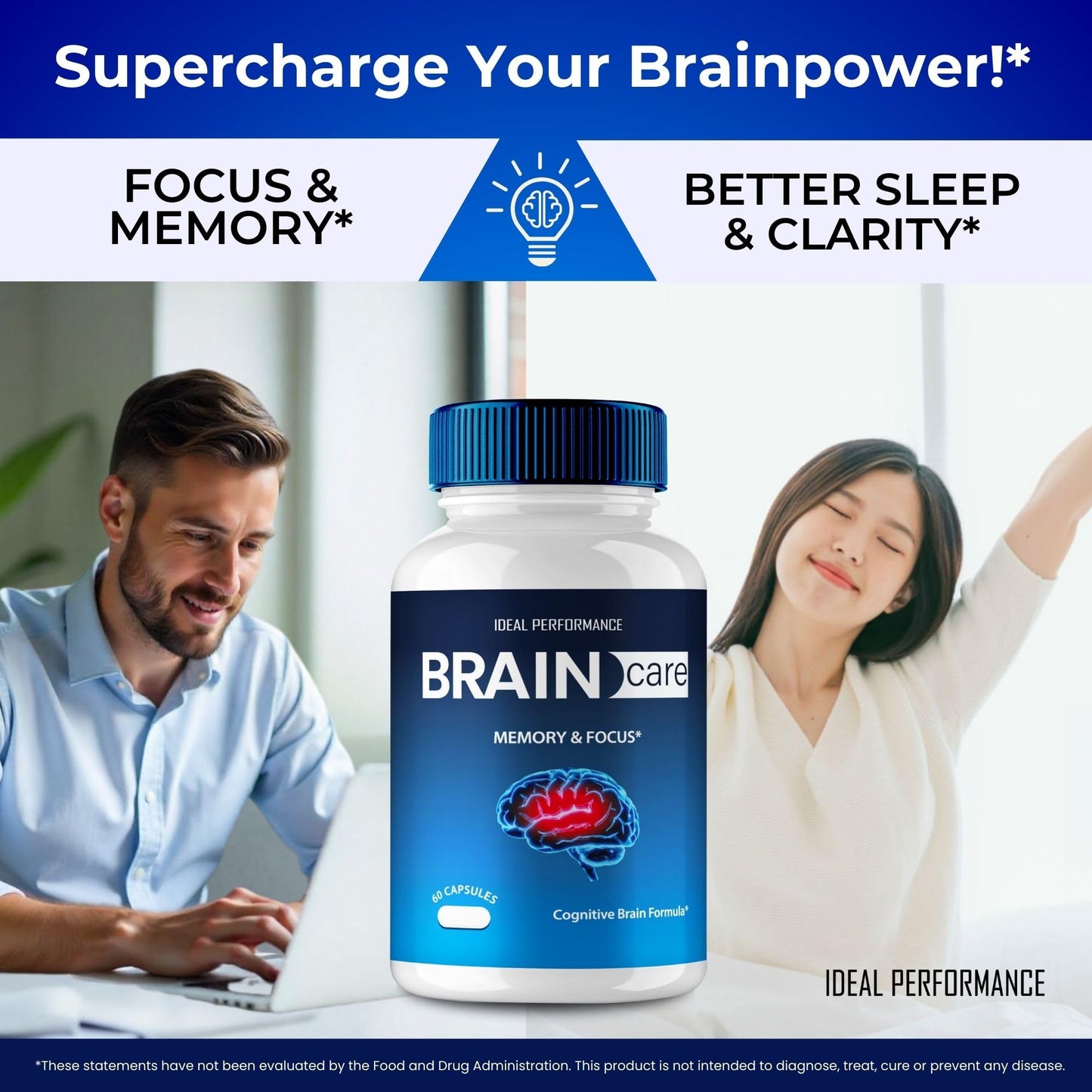 IDEAL PERFORMANCE Brain Care Advanced Formula Nerve Health Support Nootropics Capsules, 300 Count