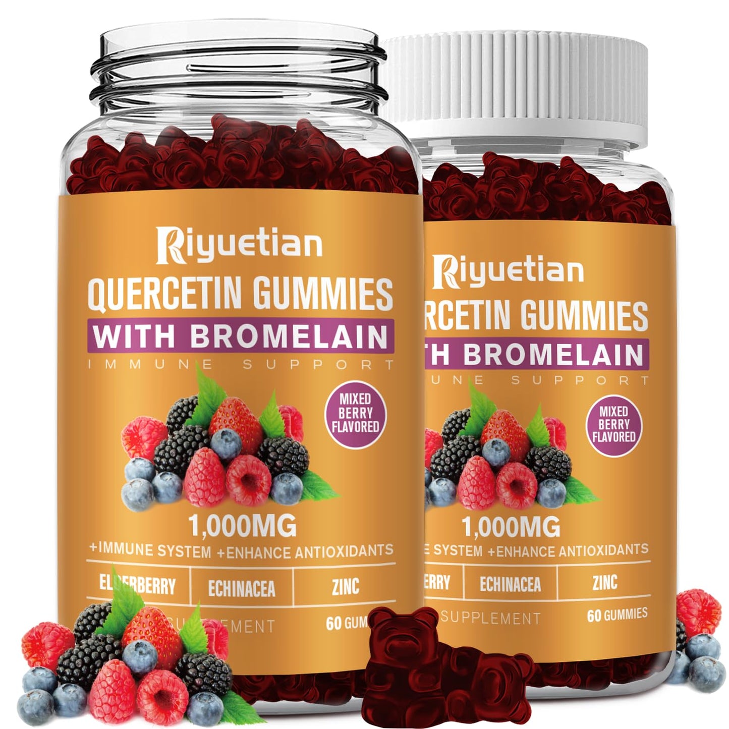 Riyuetian Bromelain with Zinc, Vitamin C, Elderberry Gummy, 120 Count