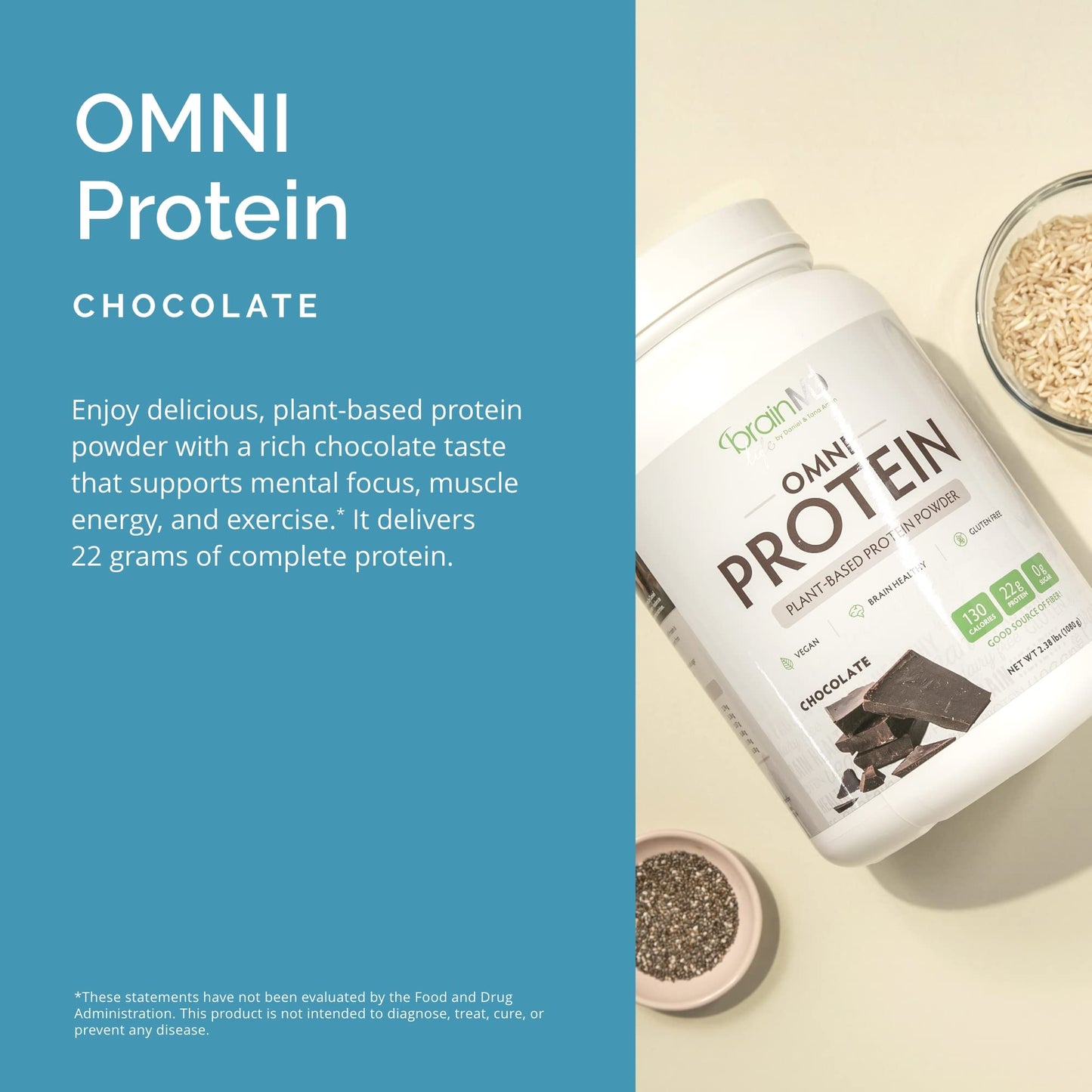 BRAINMD Dr Amen Omni Protein Chocolate Protein Powder, 30 Servings
