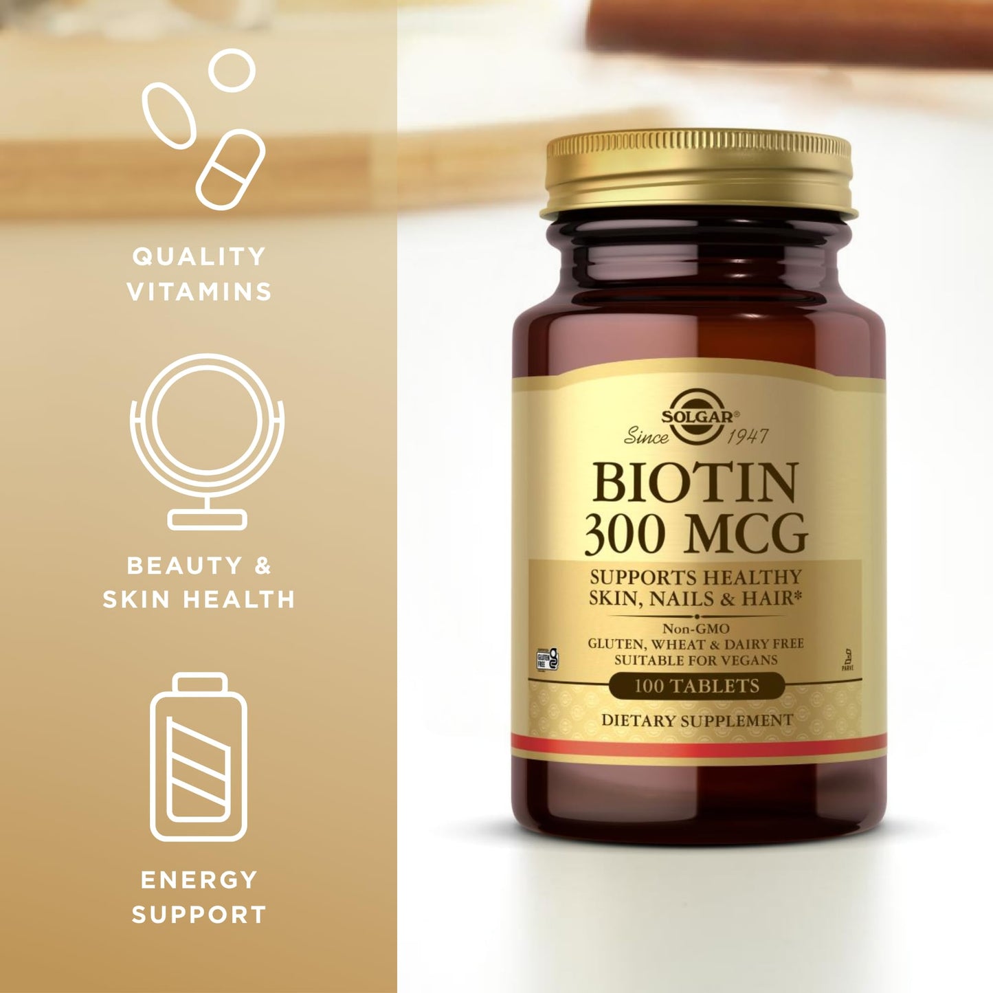 Solgar Biotin 300mcg Tablets, 100 Count