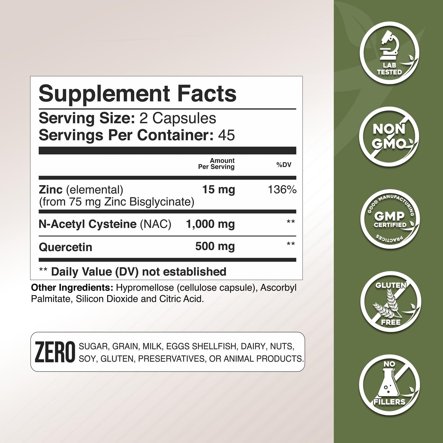 GADE NUTRITION NAC N-Acetyl Cysteine with Quercetin & Zinc Immune Support Capsule, 60 Count