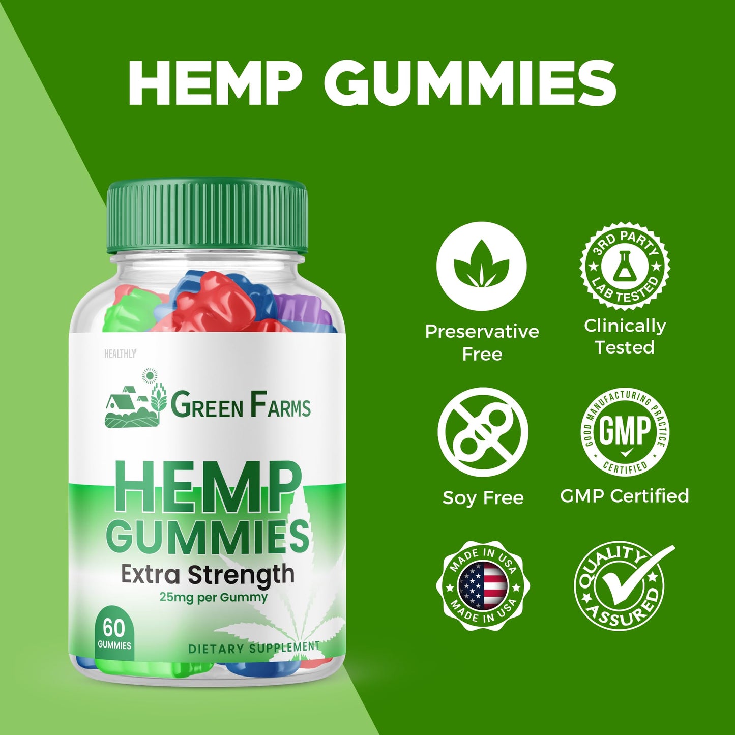 Purvia Green Farms Hemp Gummies with Hemp Extract 1500mg, 180 Gummies