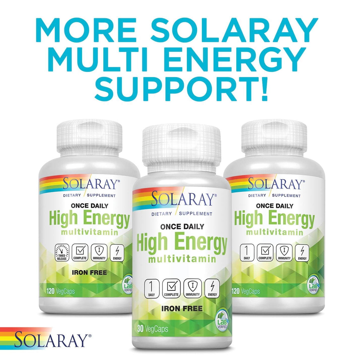 SOLARAY Twice Daily Multi Energy Multivitamin, Iron Free Capsule, 60 Count