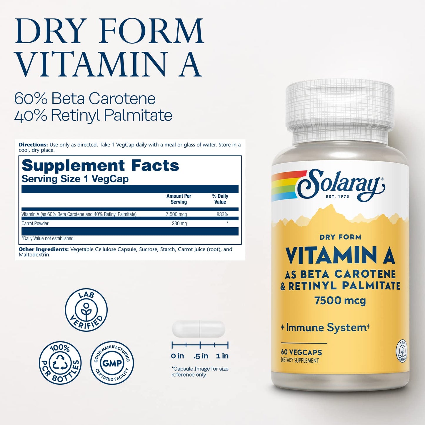 Solaray Dry Form Vitamin A Capsule, 60 Capsules