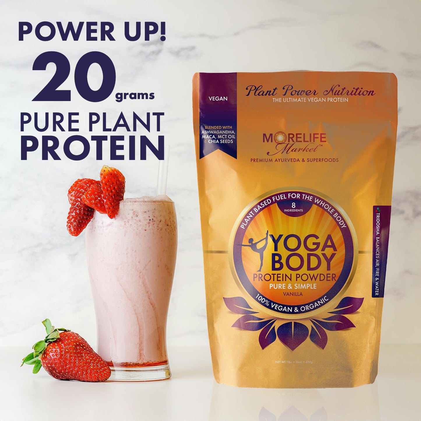 MoreLife Market Yoga Body Protein Powder Vanilla Flavor, 16 oz