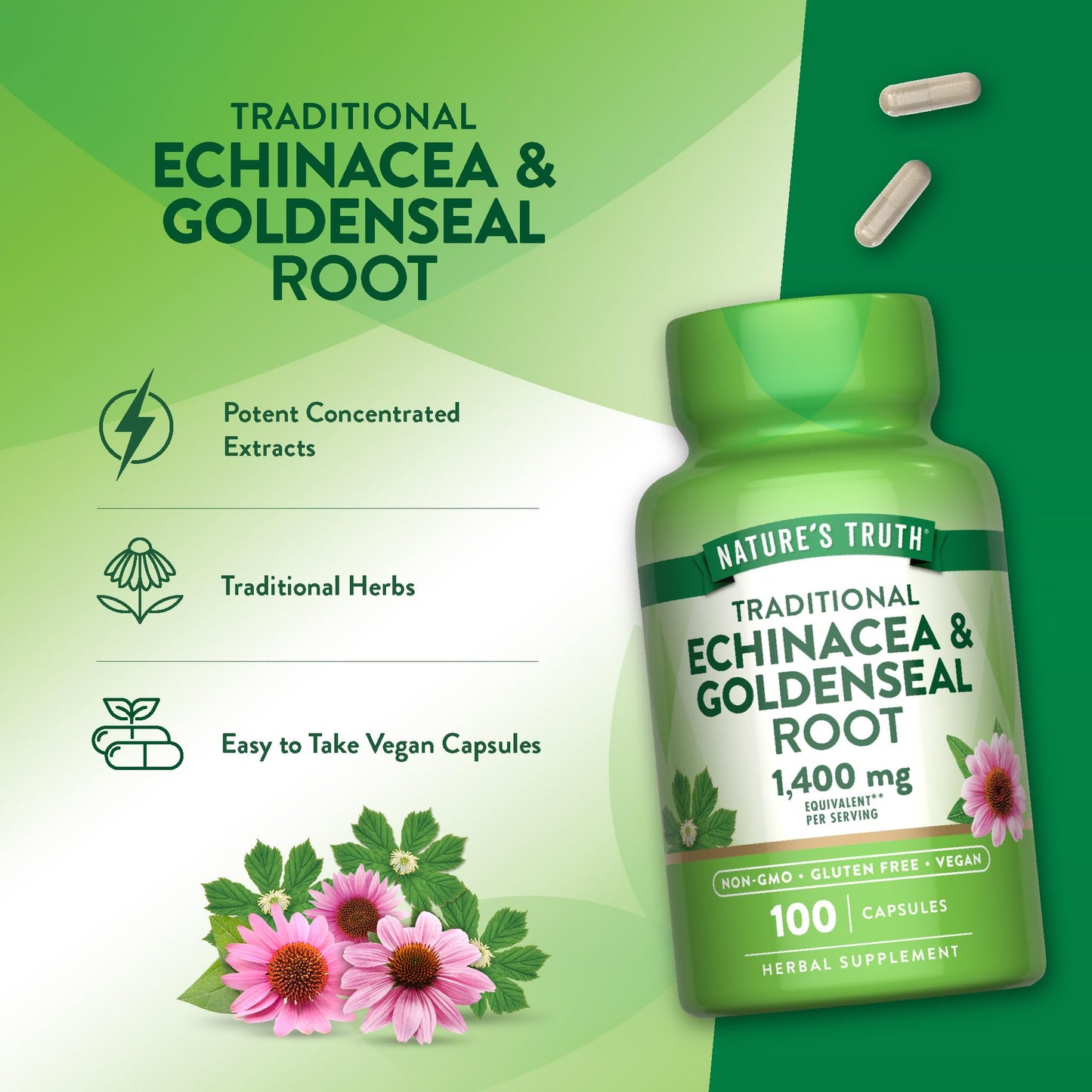 Nature's Truth Echinacea Goldenseal Capsules 100