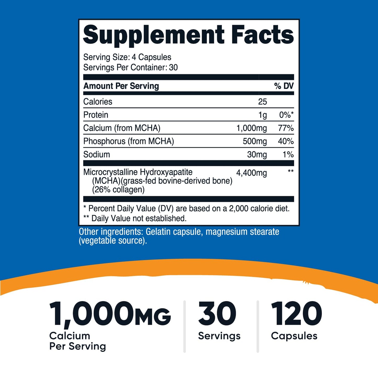 Nutricost Calcium Hydroxyapatite 1000mg Capsule, 120 Count