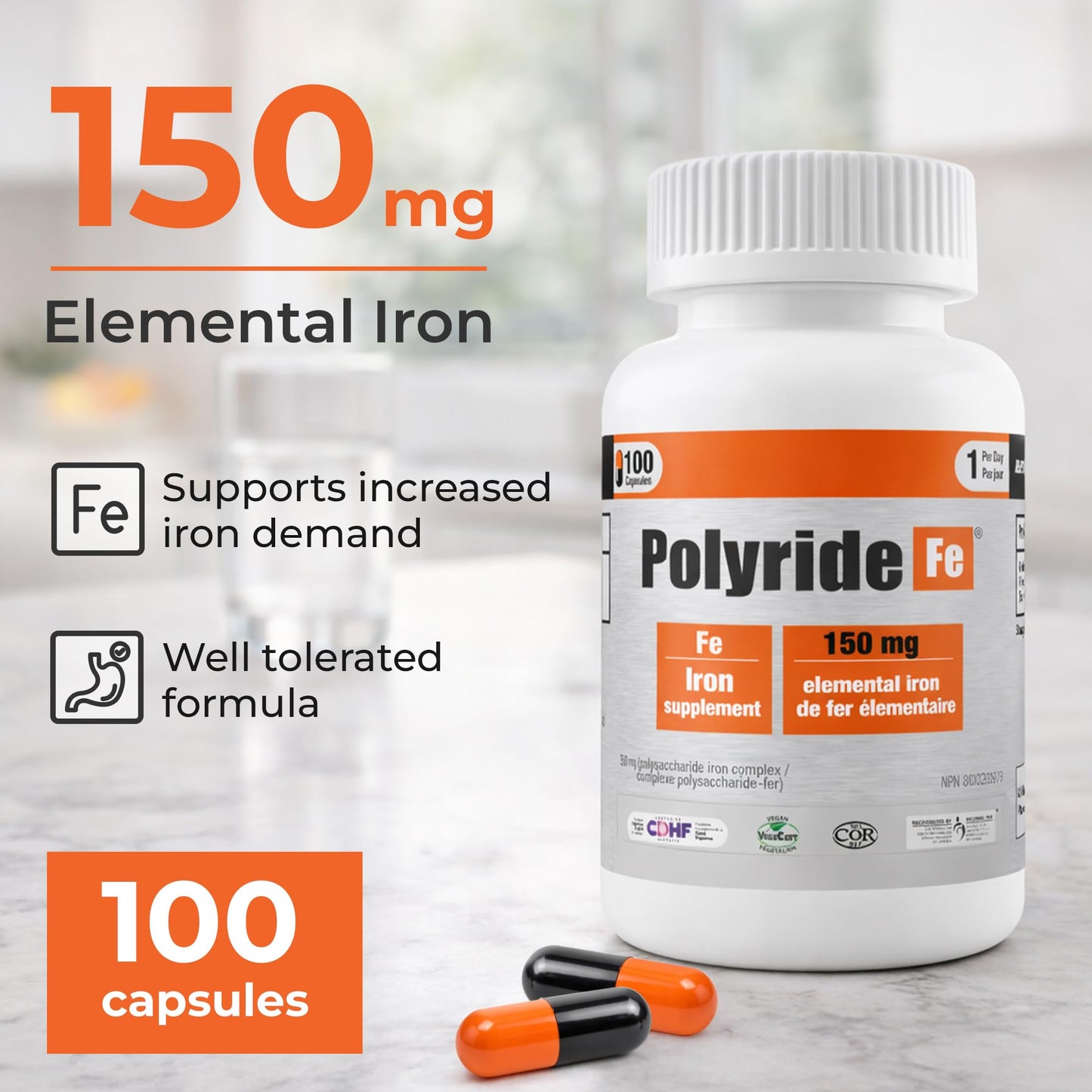 POLYRIDE FE Vegan Iron Supplement Capsule 1 Count