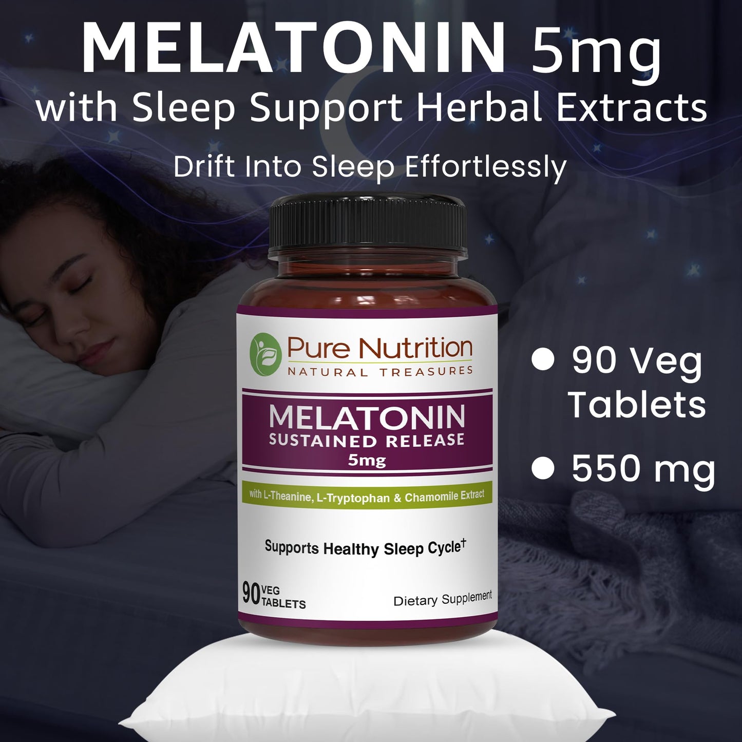 PURE NUTRITION NATURAL TREASURES Melatonin 5mg with Valeriana Wallichii Tablets, 90 Count