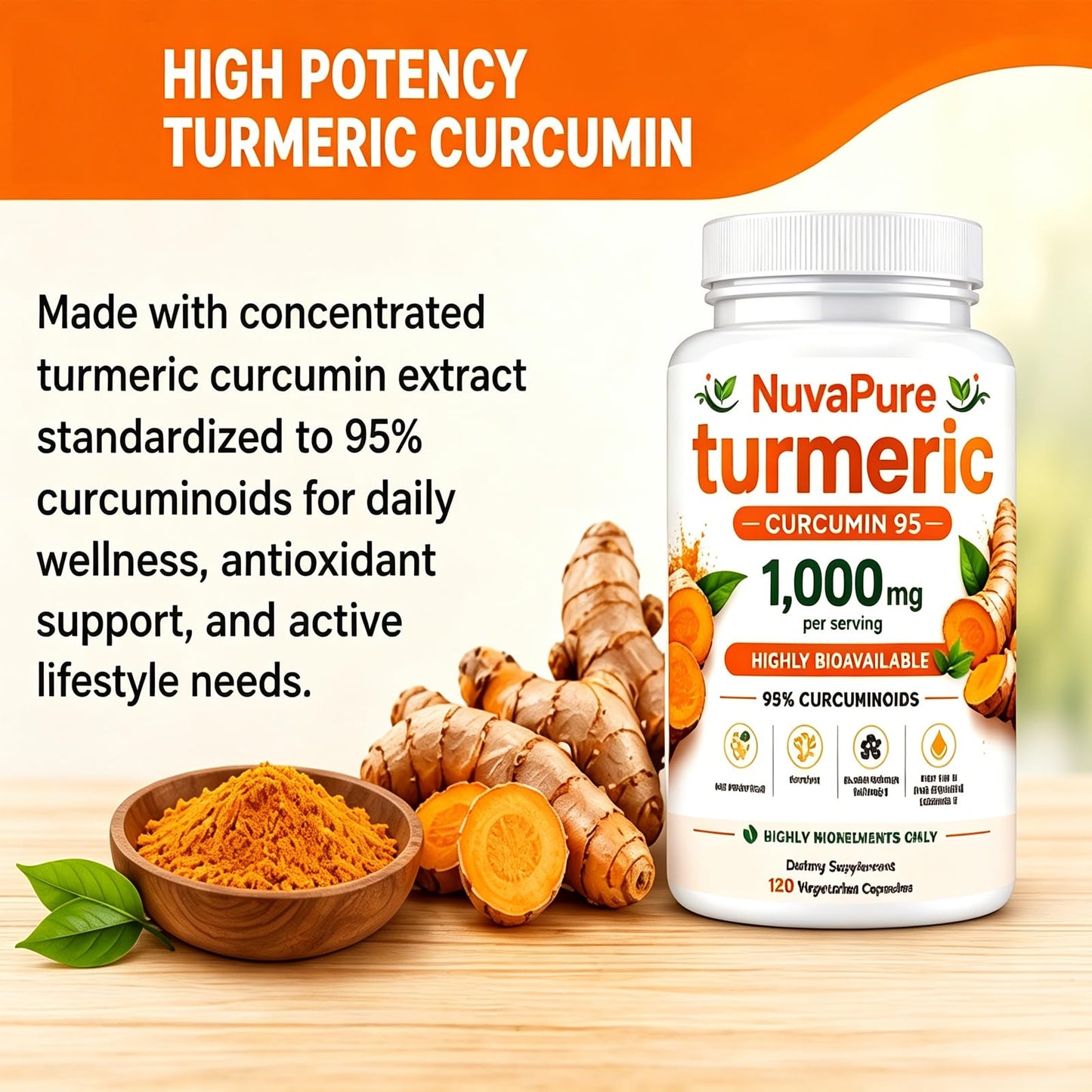 Voyabarefoot Nuvapure Turmeric with Black Pepper Capsule, 120 Count
