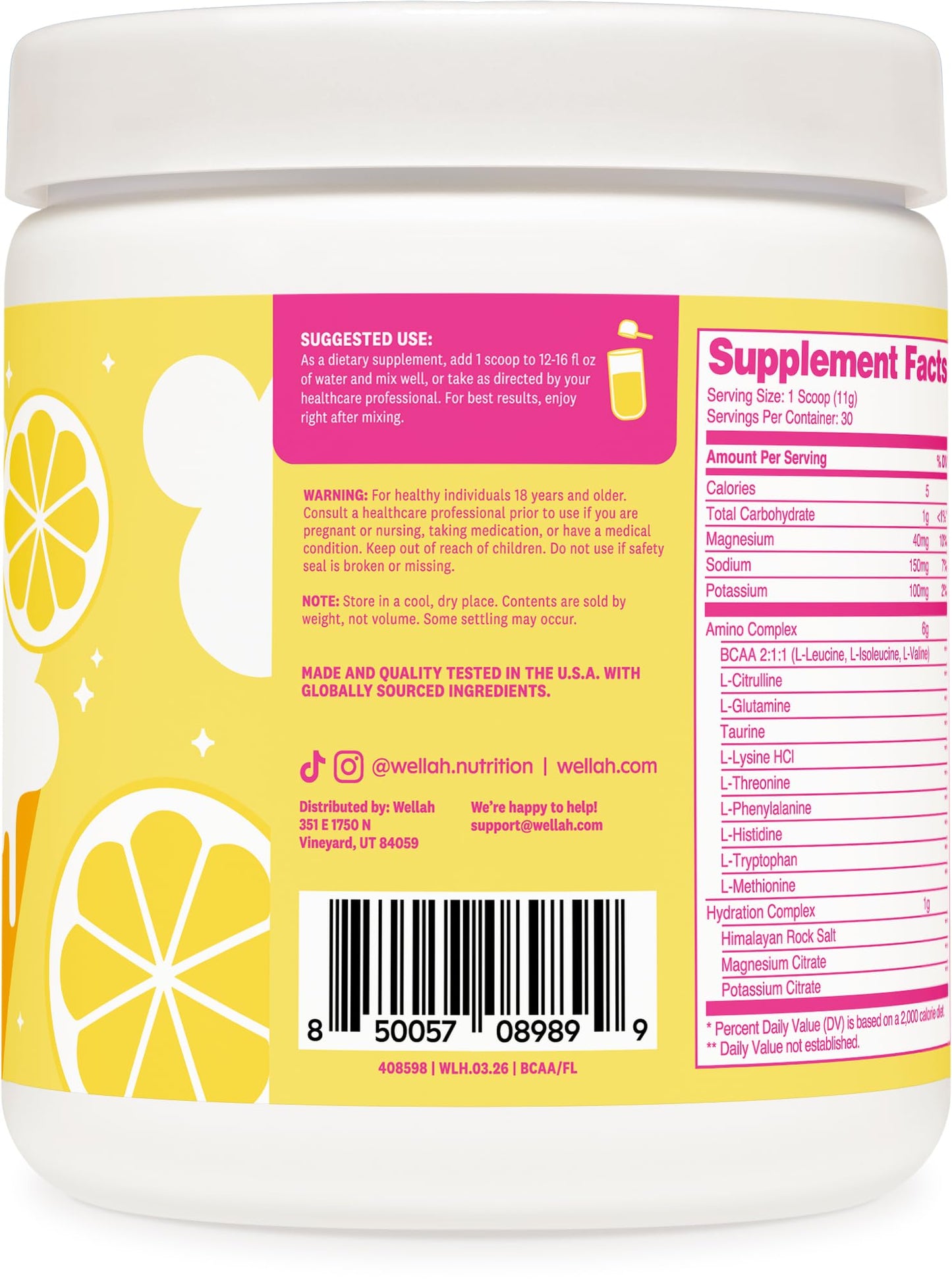 Wellah BCAAs (Frozen Lemonade Flavored) Powder 11.4 Ounce