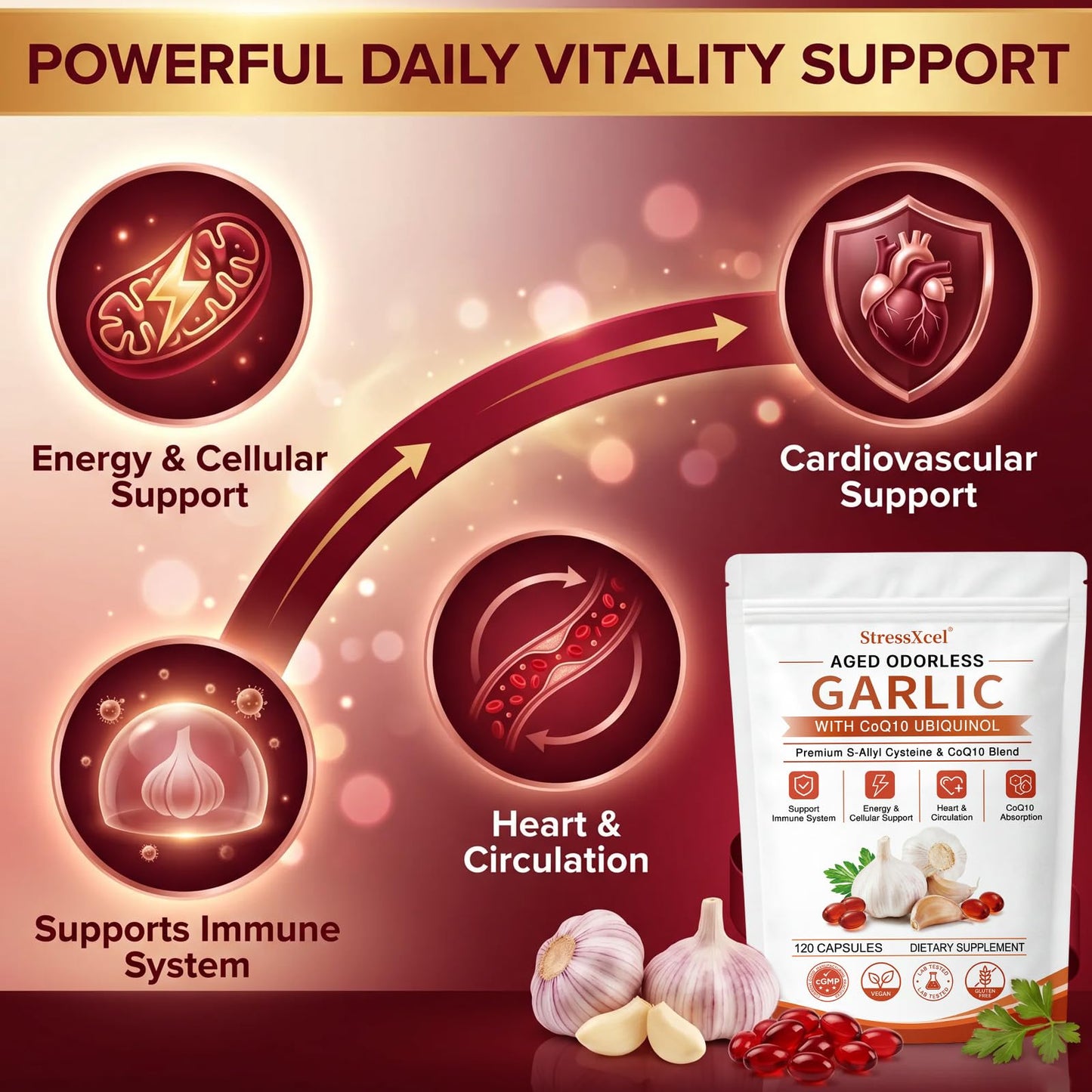 StressXcel Aged Odorless Garlic Extract 120 Softgels