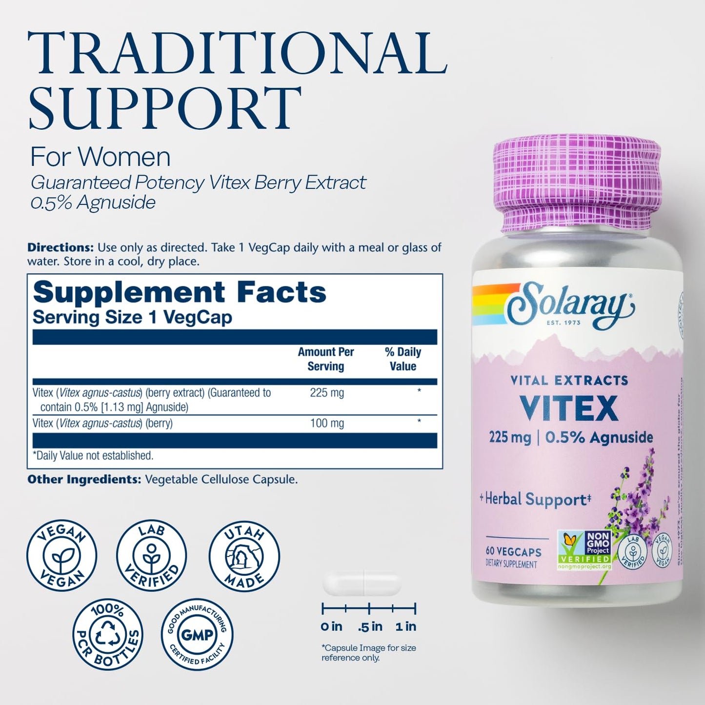 SOLARAY Vitex Berry Extract 225 mg Capsule, 60 Count