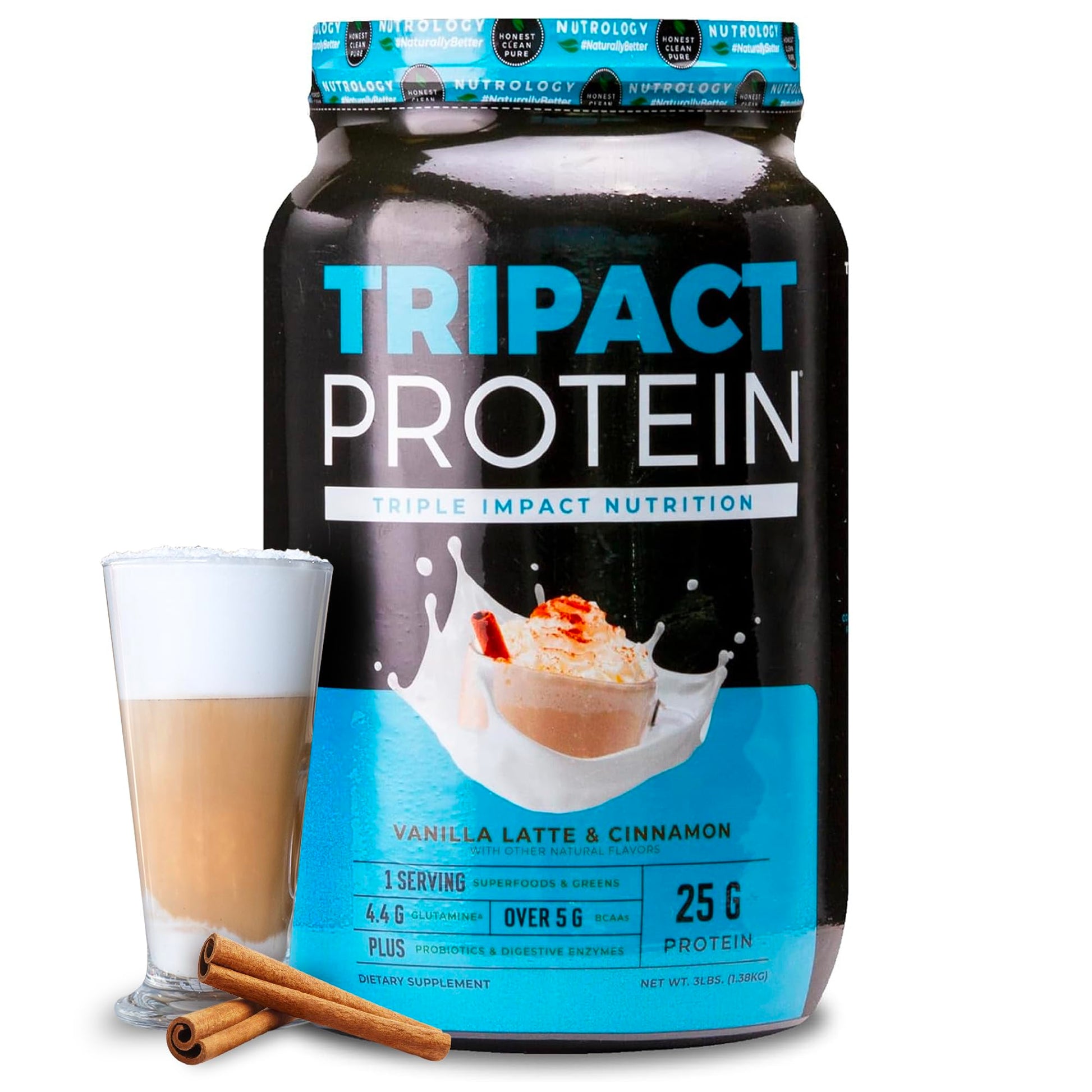 Nutrology TRIPACT Whey Protein Powder Vanilla Latte Cinnamon, 48 Servings