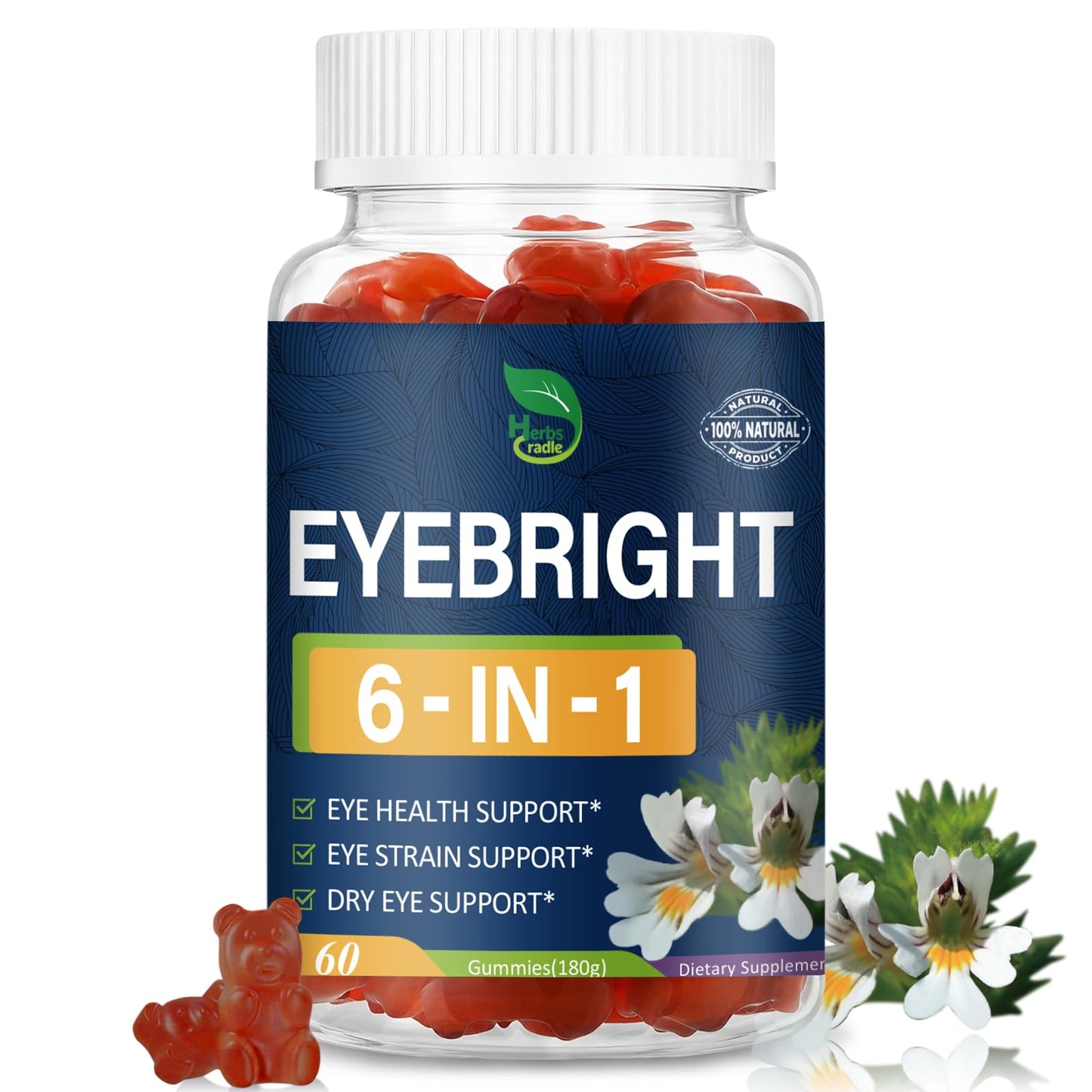 Herbscradle Eyebright Herb Gummies with Lutein for Eye Health Support, 60 Gummies