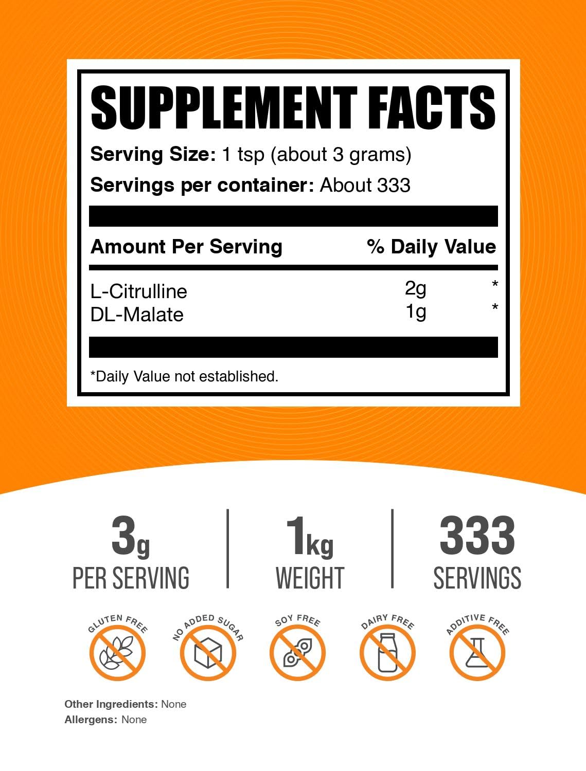 BulkSupplements L-Citrulline Malate 2:1 Powder - Nitric Oxide Booster, Unflavored & Gluten Free, 2.2 lb