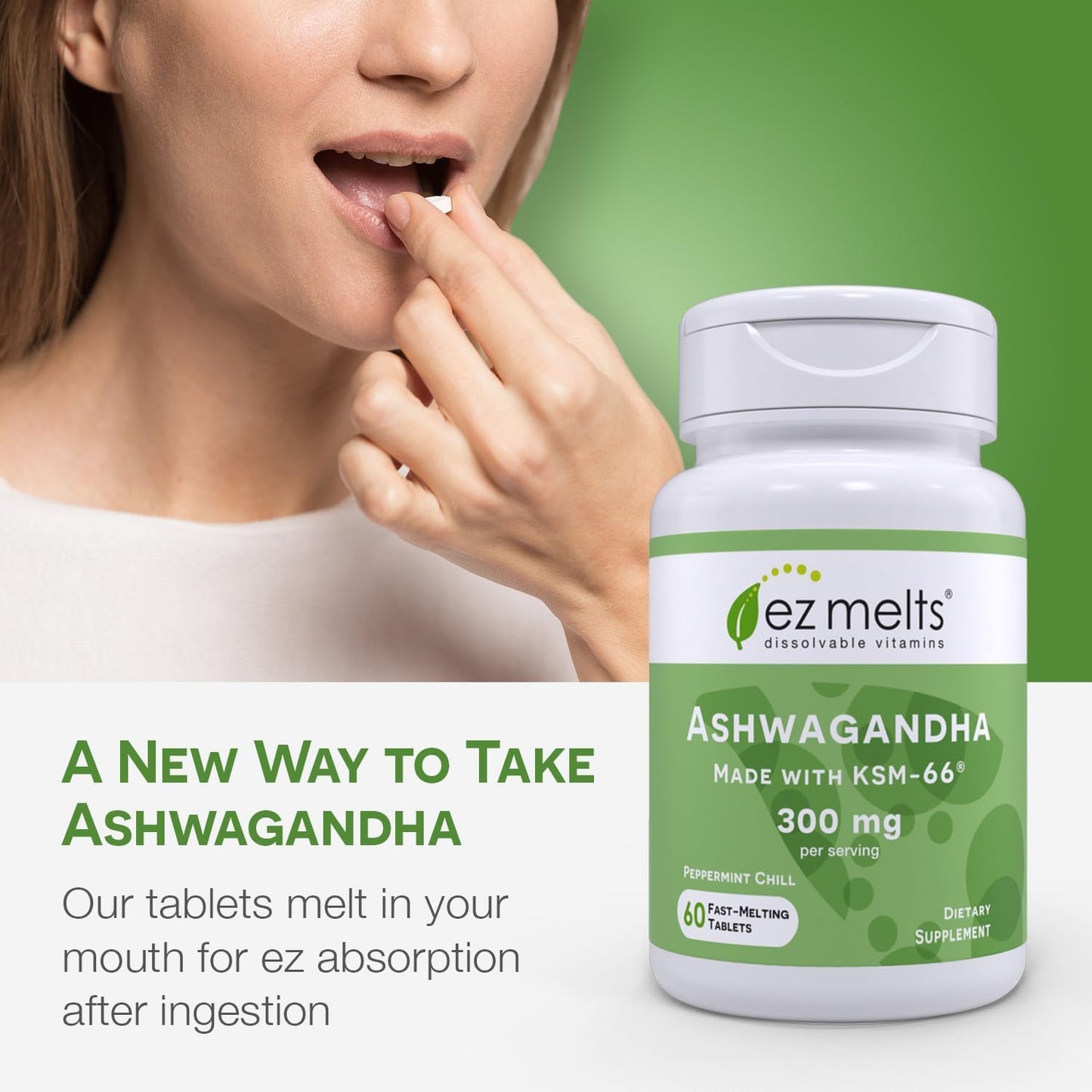 EZ Melts Dissolvable KSM-66 Ashwagandha Tablets, 240