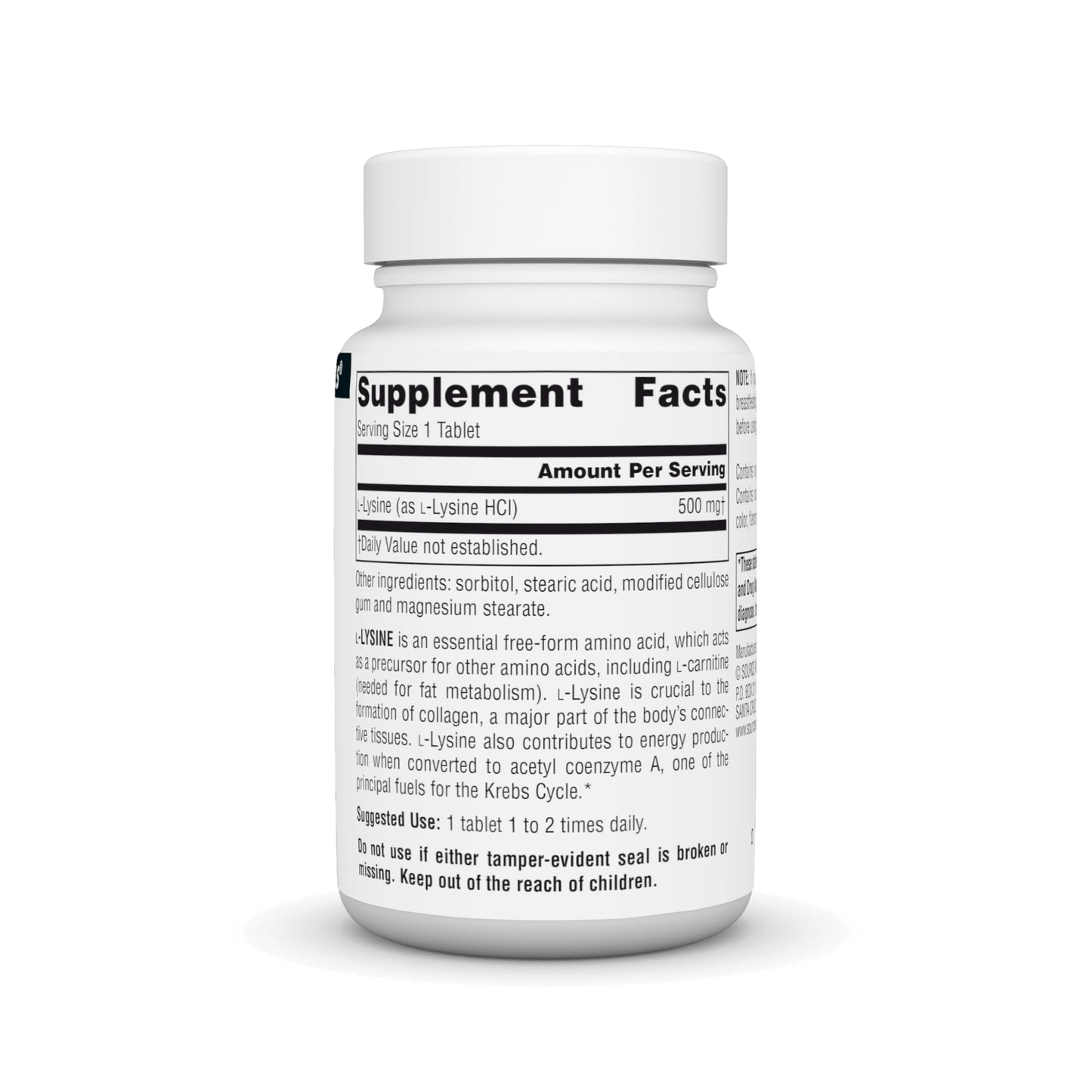 Source Naturals L-Lysine Free Form 500 mg Tablet, 50 Tablets