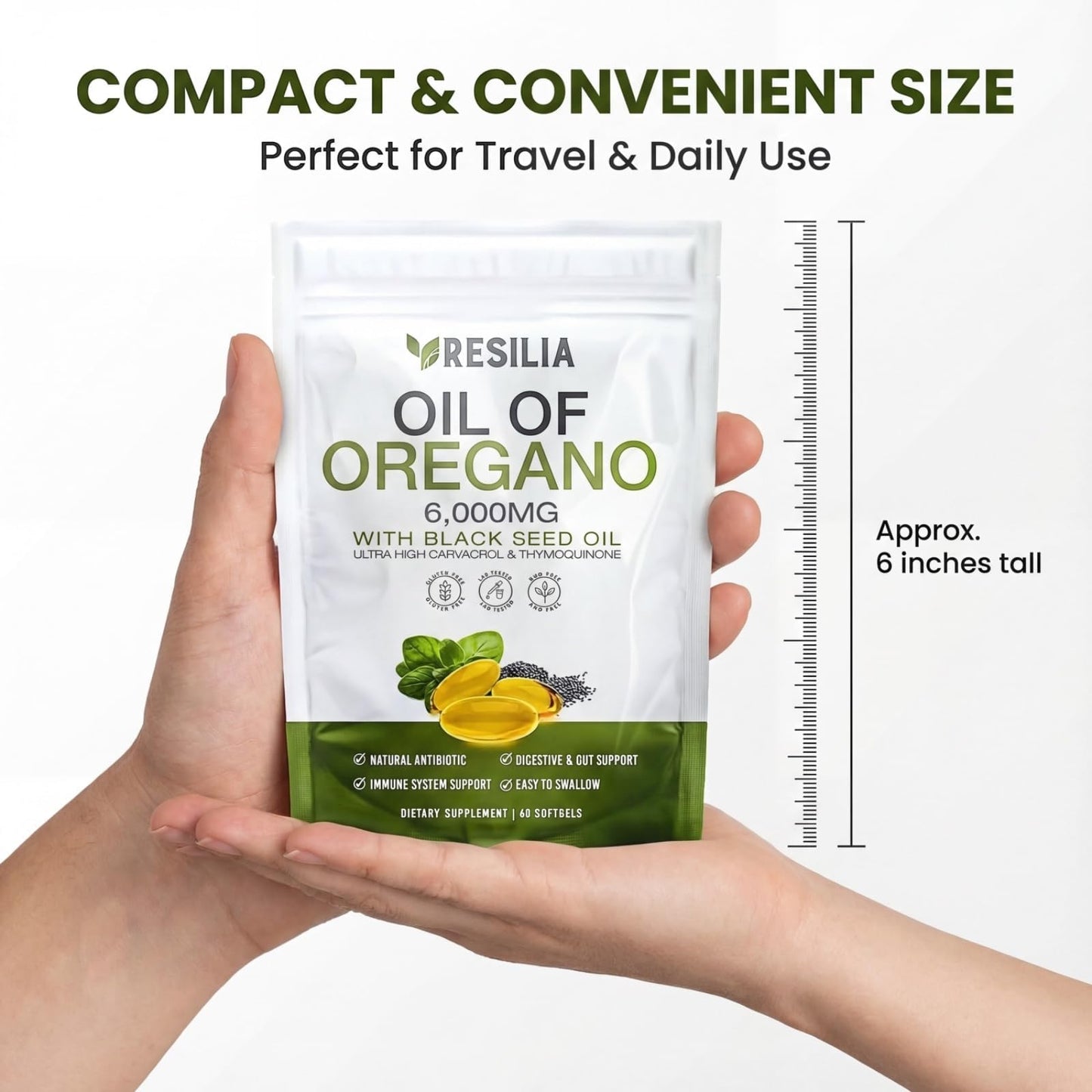 Resilia Oregano Oil Capsules 6000mg with Black Seed Oil – Organic Oregano Oil for Immune & Digestive Support, Non-GMO, Gluten-Free, 60 Capsules