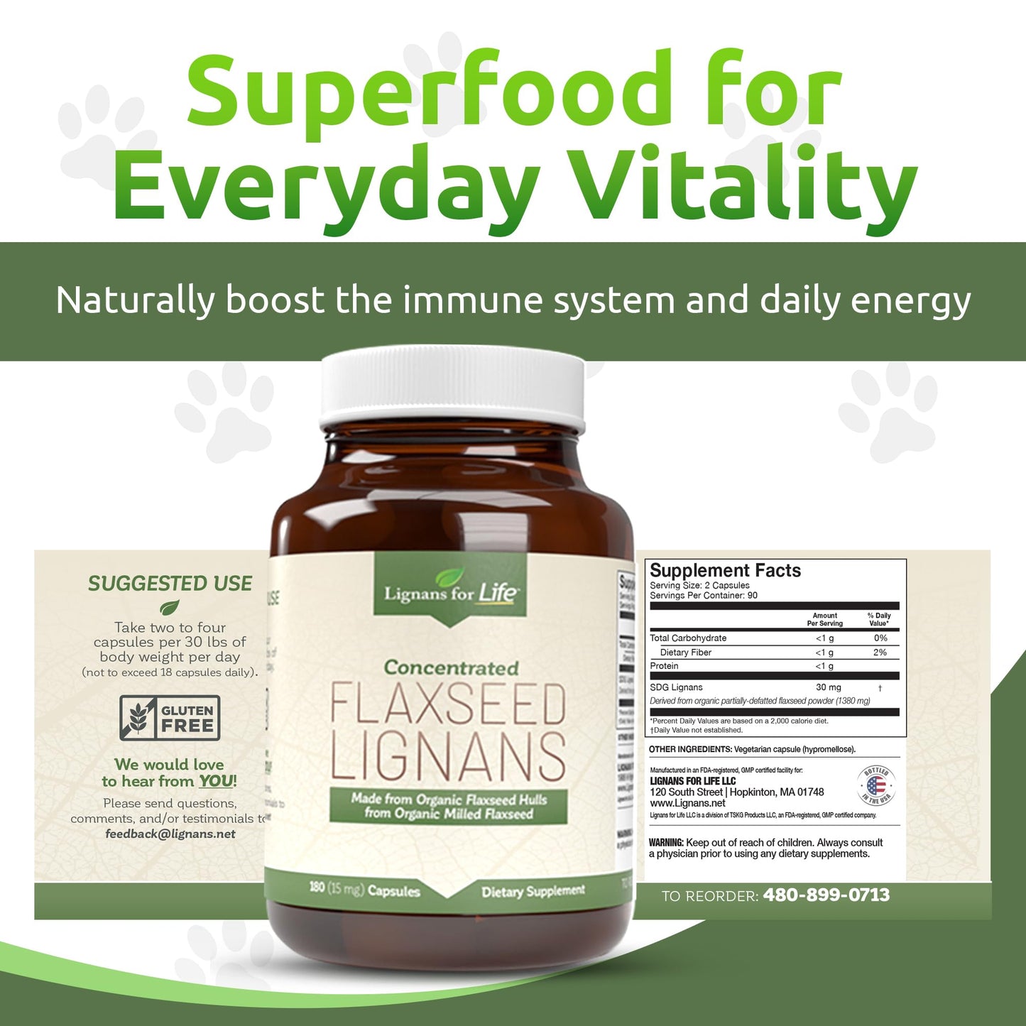 Lignans For Life Flaxseed Lignans for Dogs & People Capsules, 180 Capsules