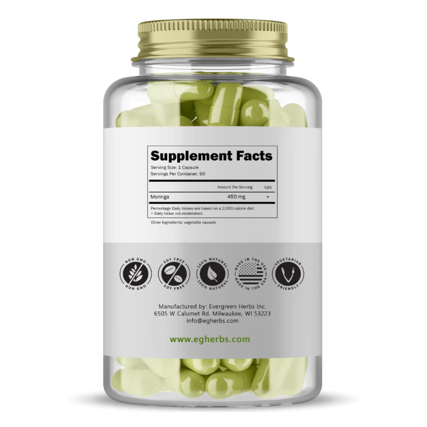 Evergreen Herbs Moringa Capsules 90 Capsules