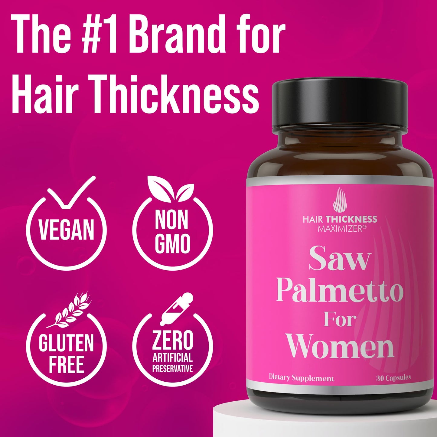 Hair Thickness Maximizer Saw Palmetto for Women + Biotin, Zinc, Copper, & Vitamin D Capsules, 30 Count