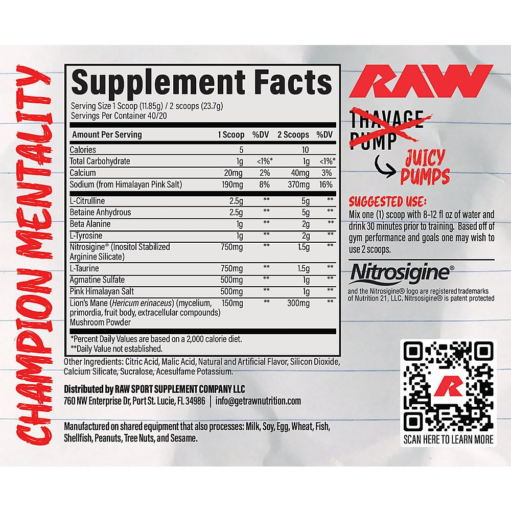 RAW Christopher's Juicy Pumps Non-Stim Pre-Workout Powder, 40 Servings, 1 Count