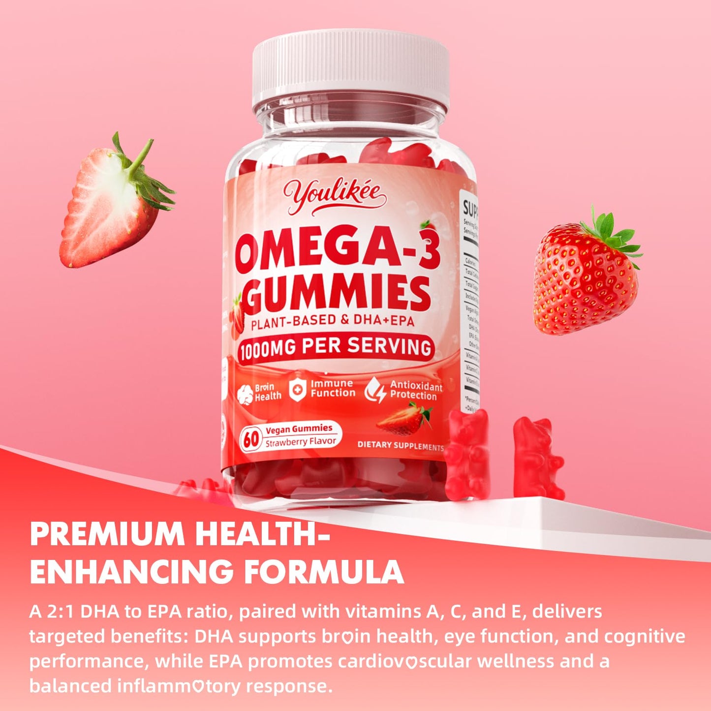 Youlikee Vegan Omega-3 Gummies 60 Count