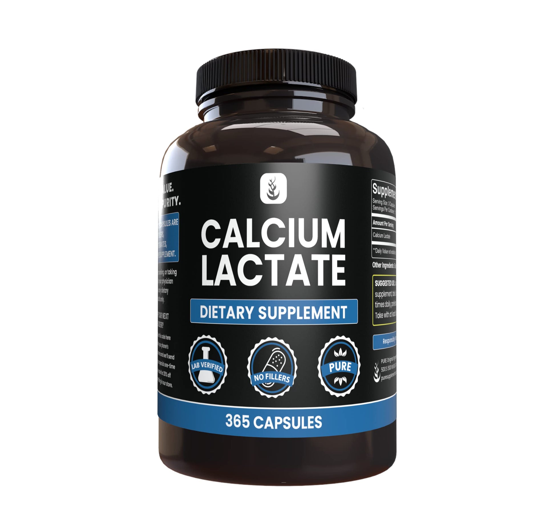 Pure Original Ingredients Calcium Lactate Capsules 365