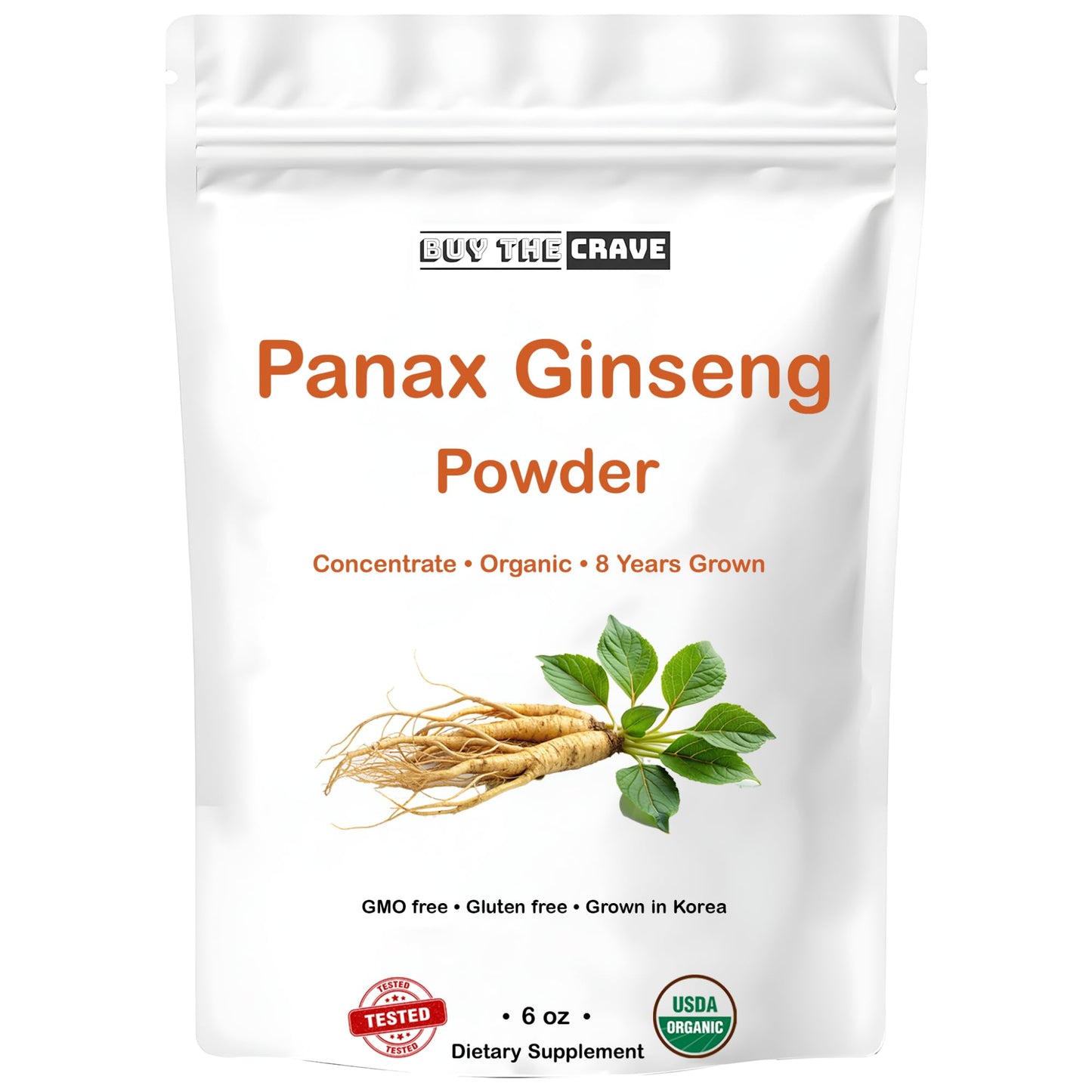 BUY THE CRAVE Organic Korean Panax Ginseng Root Extract Powder, Maximum Strength, with Active Ginsenosides, 6 oz