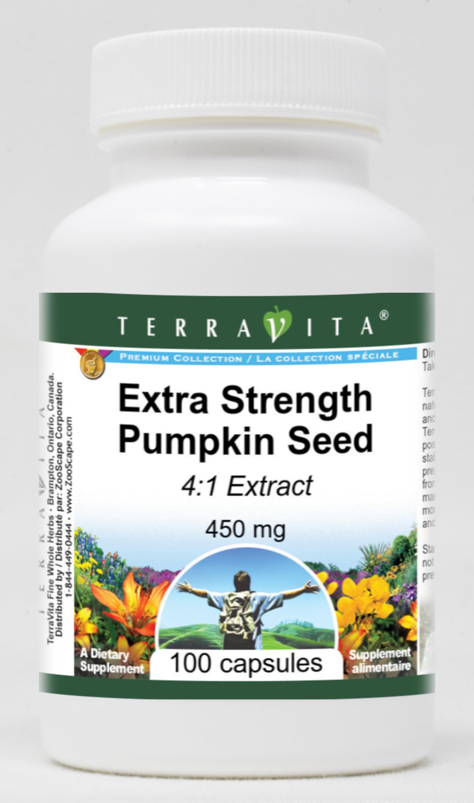 Terravita Extra Strength Pumpkin Seed 4:1 Extract 450 mg Capsules, 100 Count