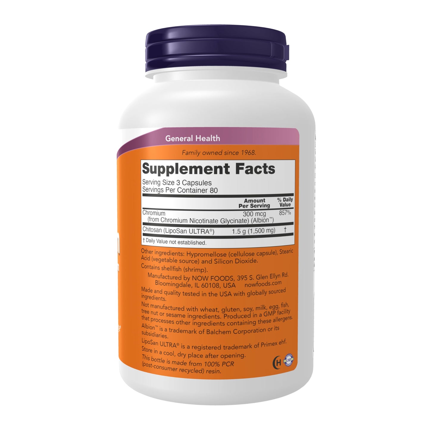 NOW Foods Chitosan 500 mg plus Chromium Weight Management Capsules, 240