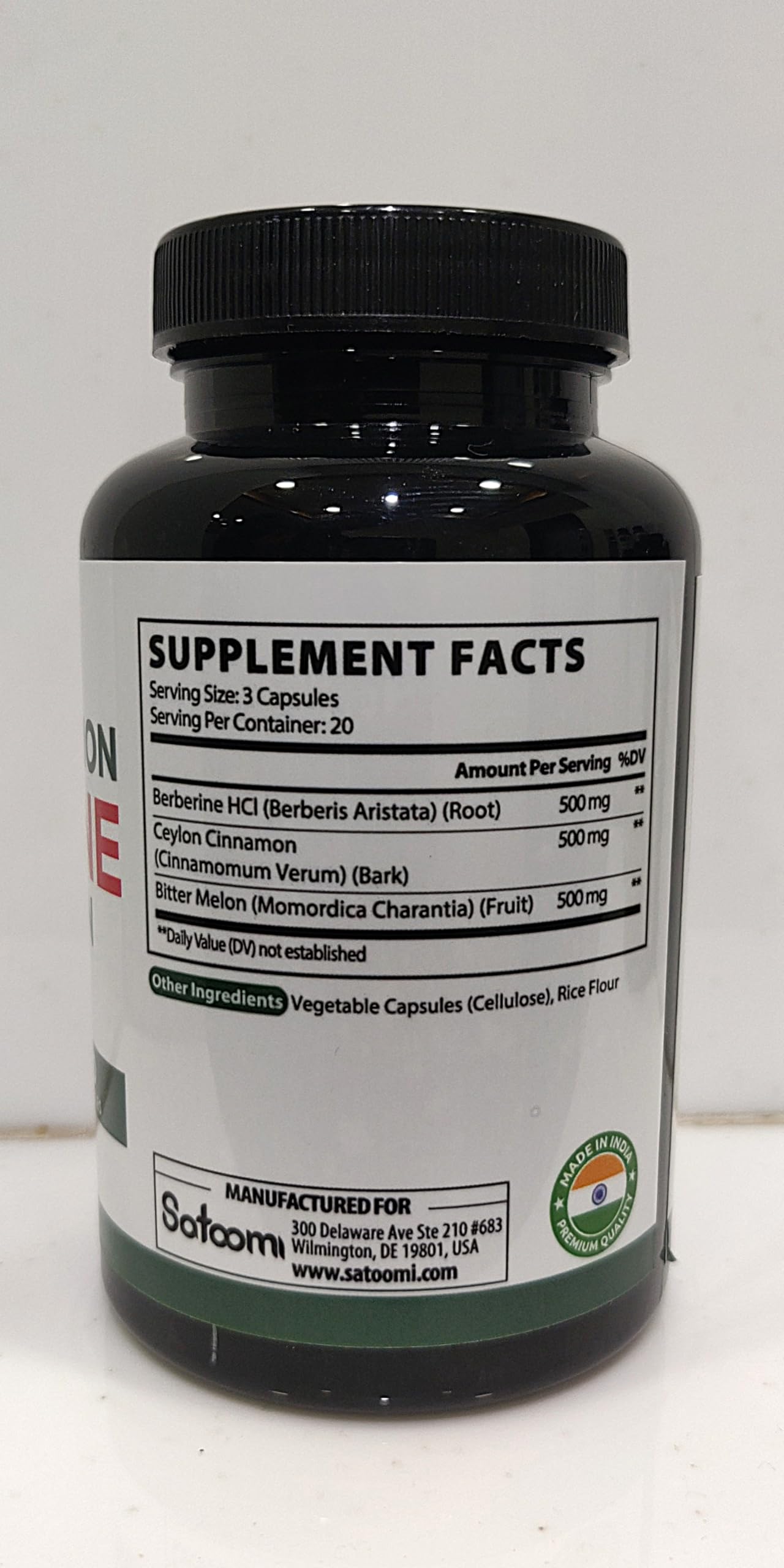 Satoomi Berberine Supplement with Organic Ceylon Cinnamon Bark & Bitter Melon - 3in1, 60 Vegan Capsules